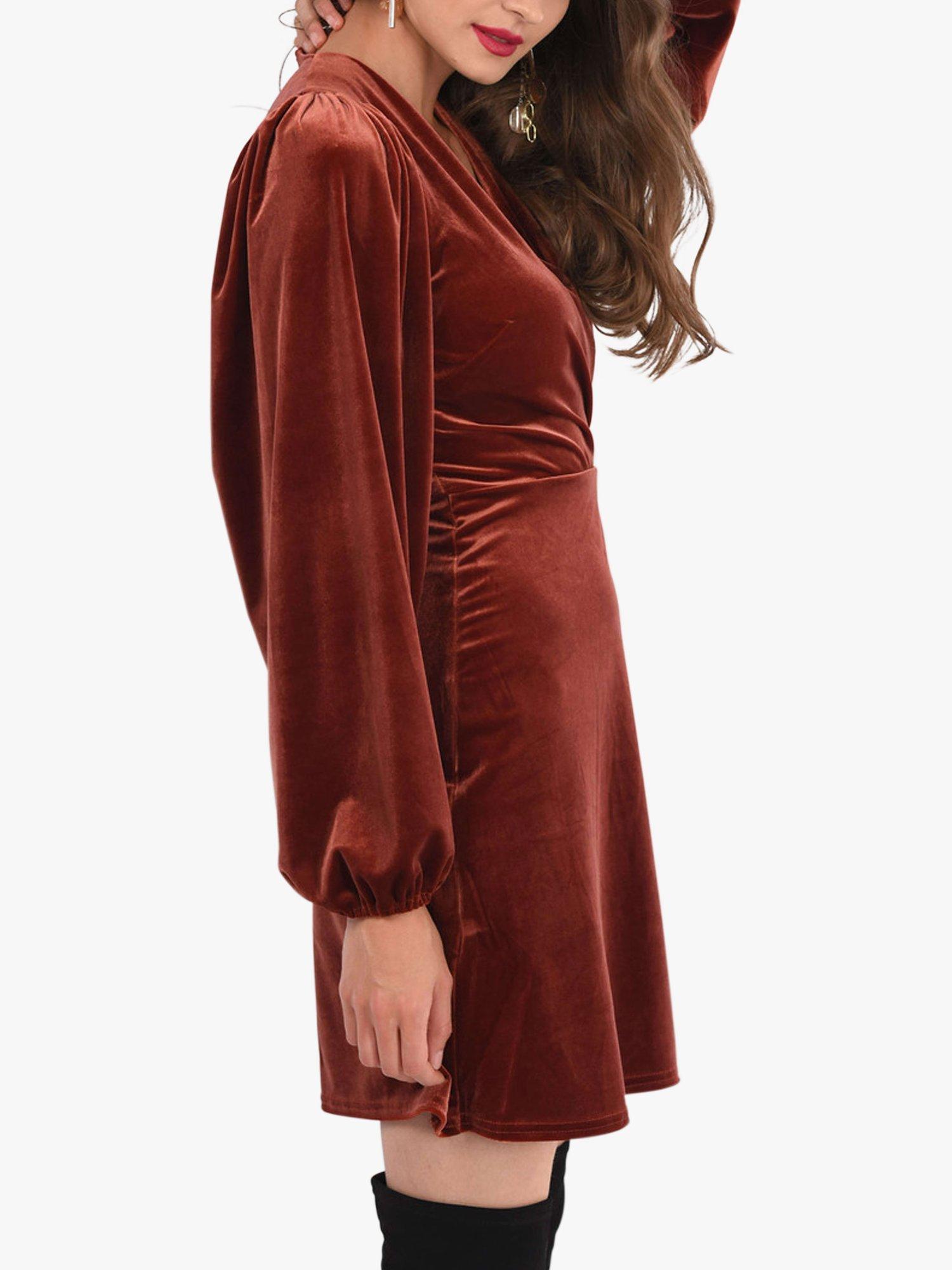 Product image 3 of 4, which shows Closet London Velvet Wrap Mini Dress, Brown, 8