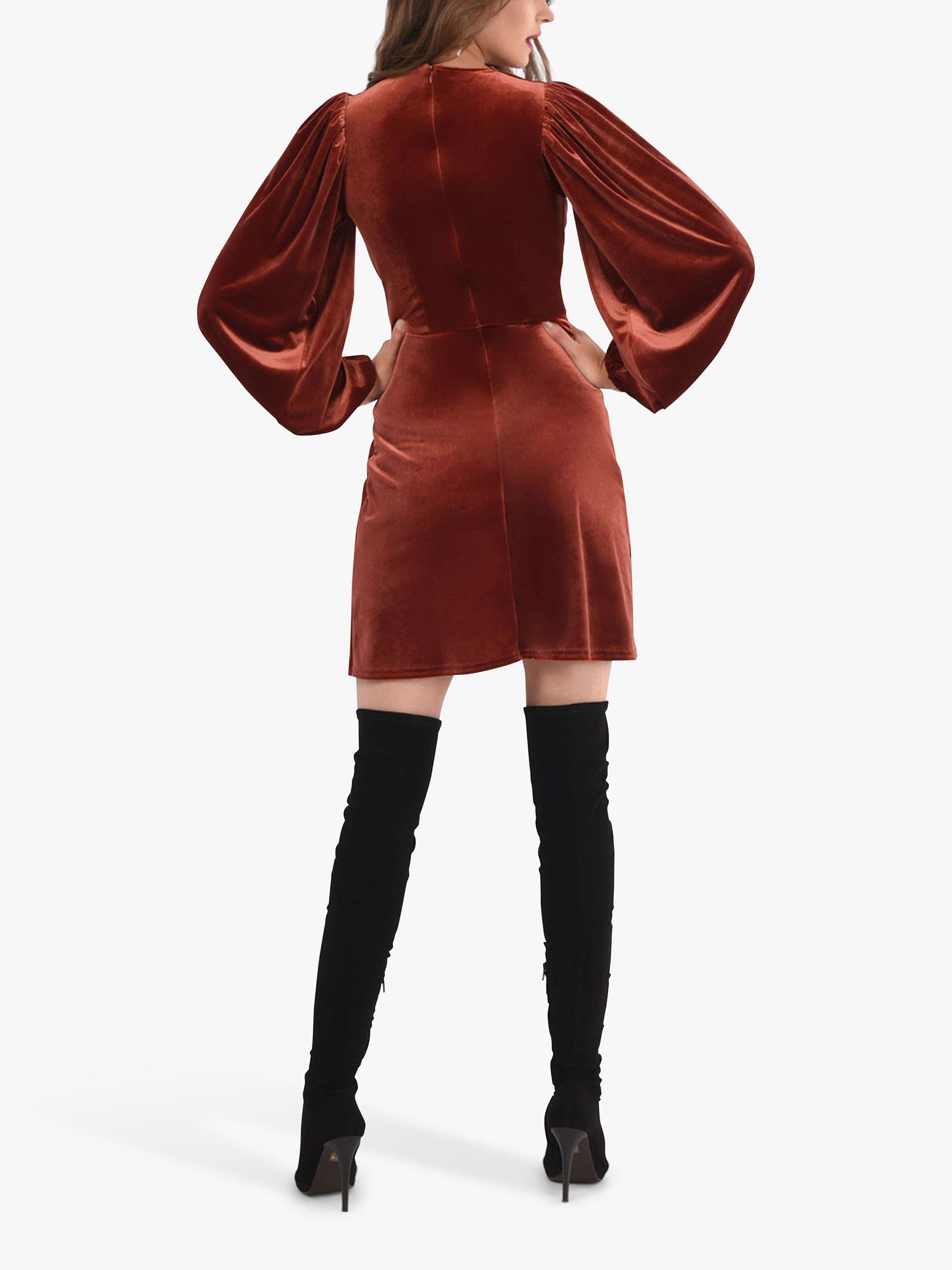 Product image 4 of 4, which shows Closet London Velvet Wrap Mini Dress, Brown, 8