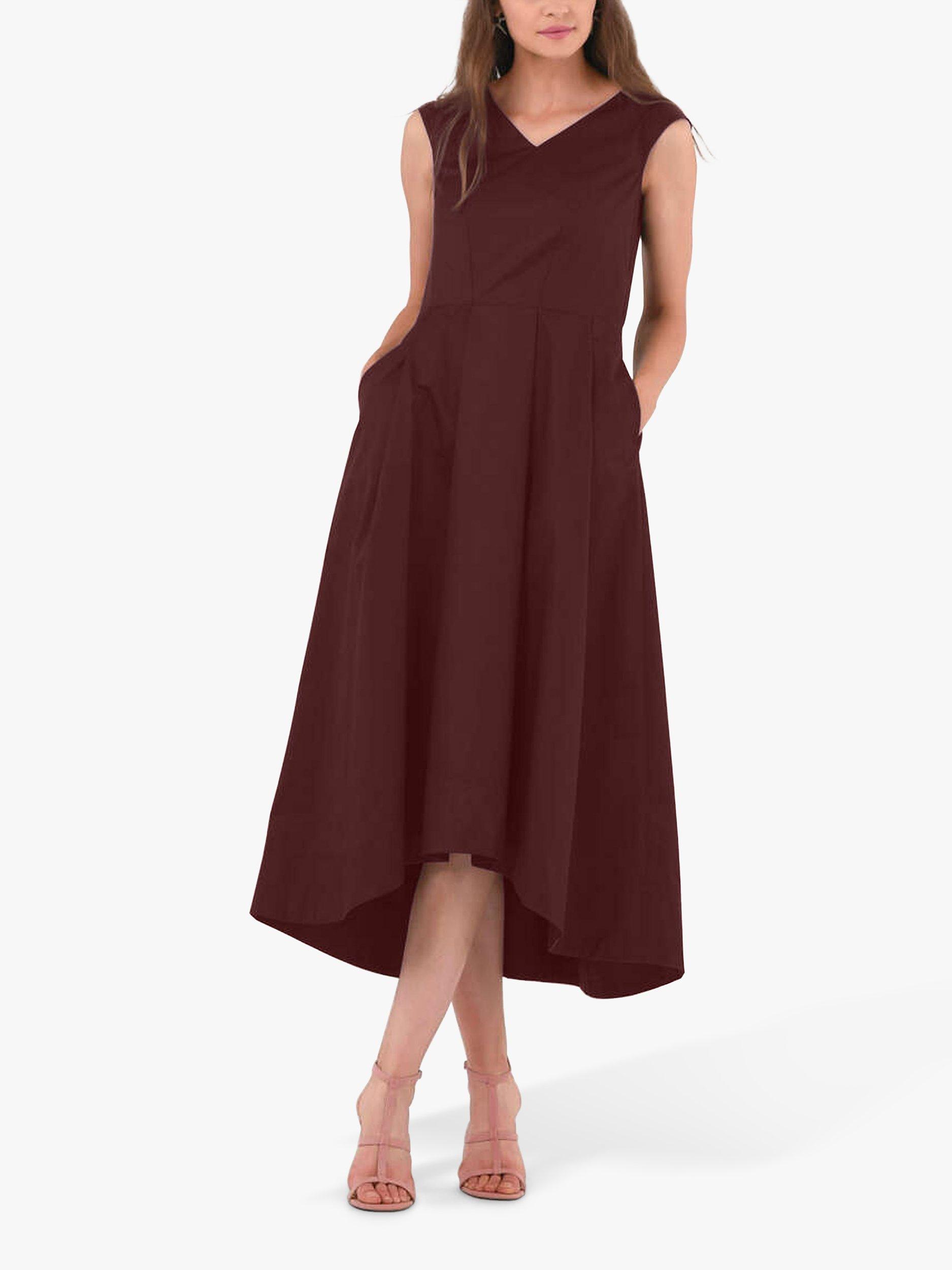 Closet London Dip Hem Pleated Midi Dress, Chocolate, 8