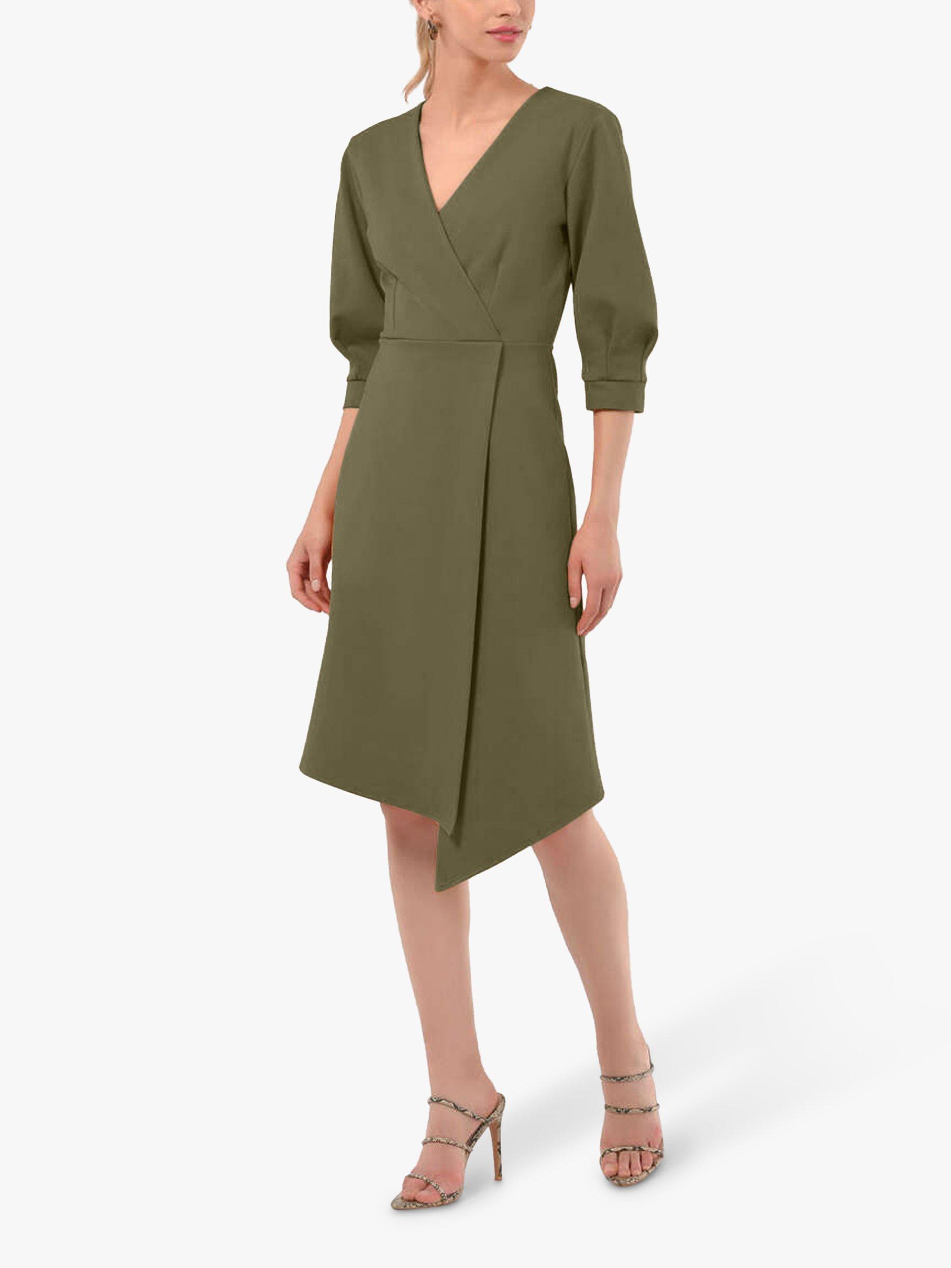 Product image 1 of 4, which shows Closet London Pleated Wrap Midi Dress, Green, 8