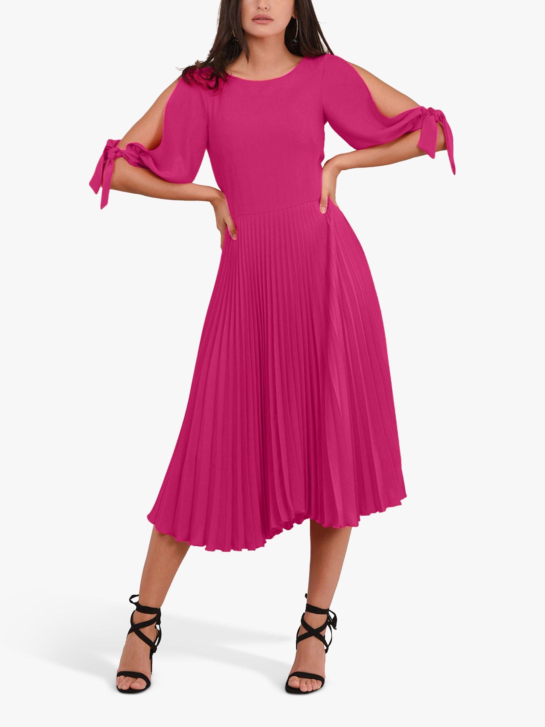 Product image 1 of 4, which shows Closet London Split Sleeve Pleated Midi Dress, Fuchsia, 14