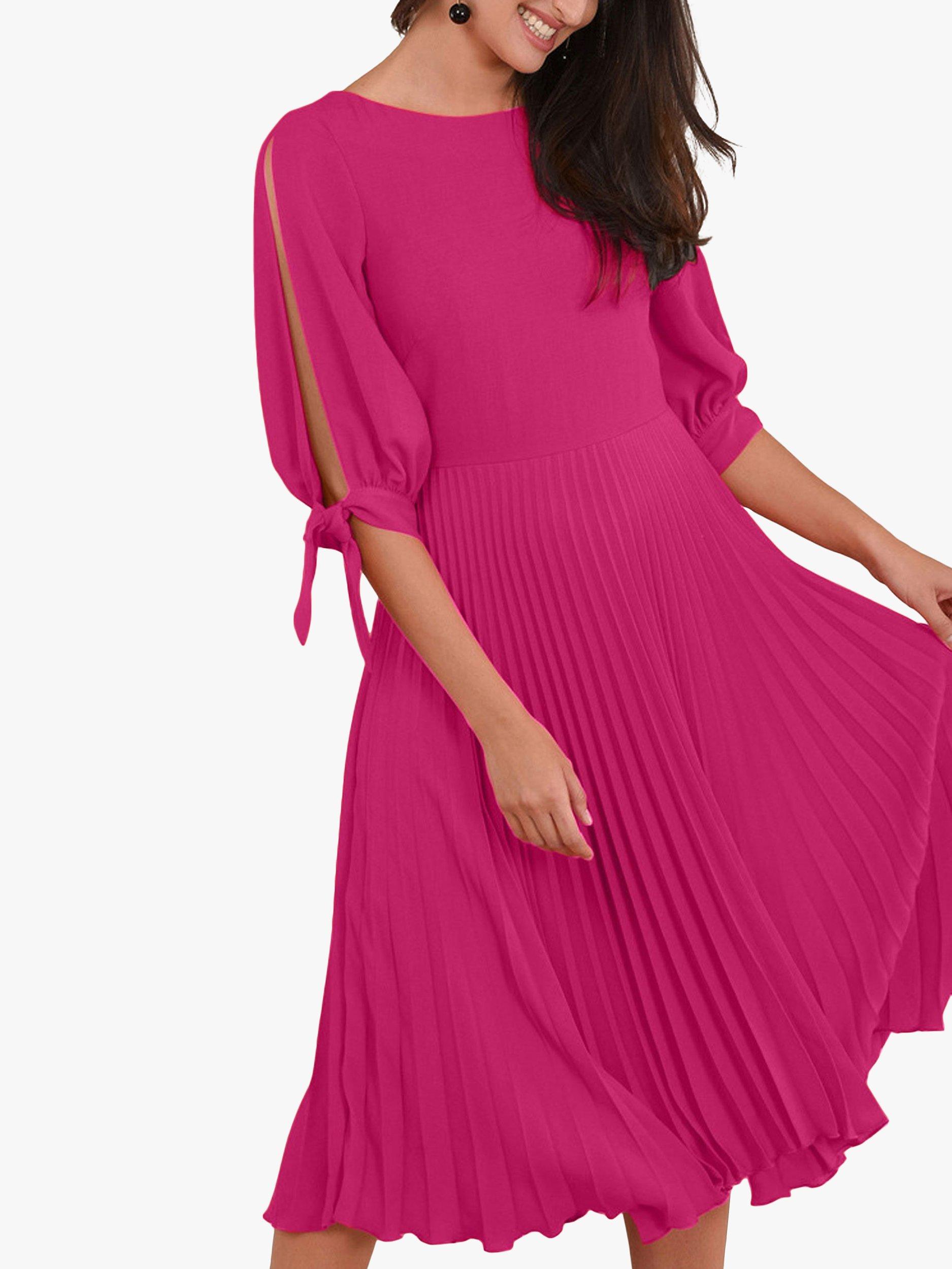 Product image 2 of 4, which shows Closet London Split Sleeve Pleated Midi Dress, Fuchsia, 14