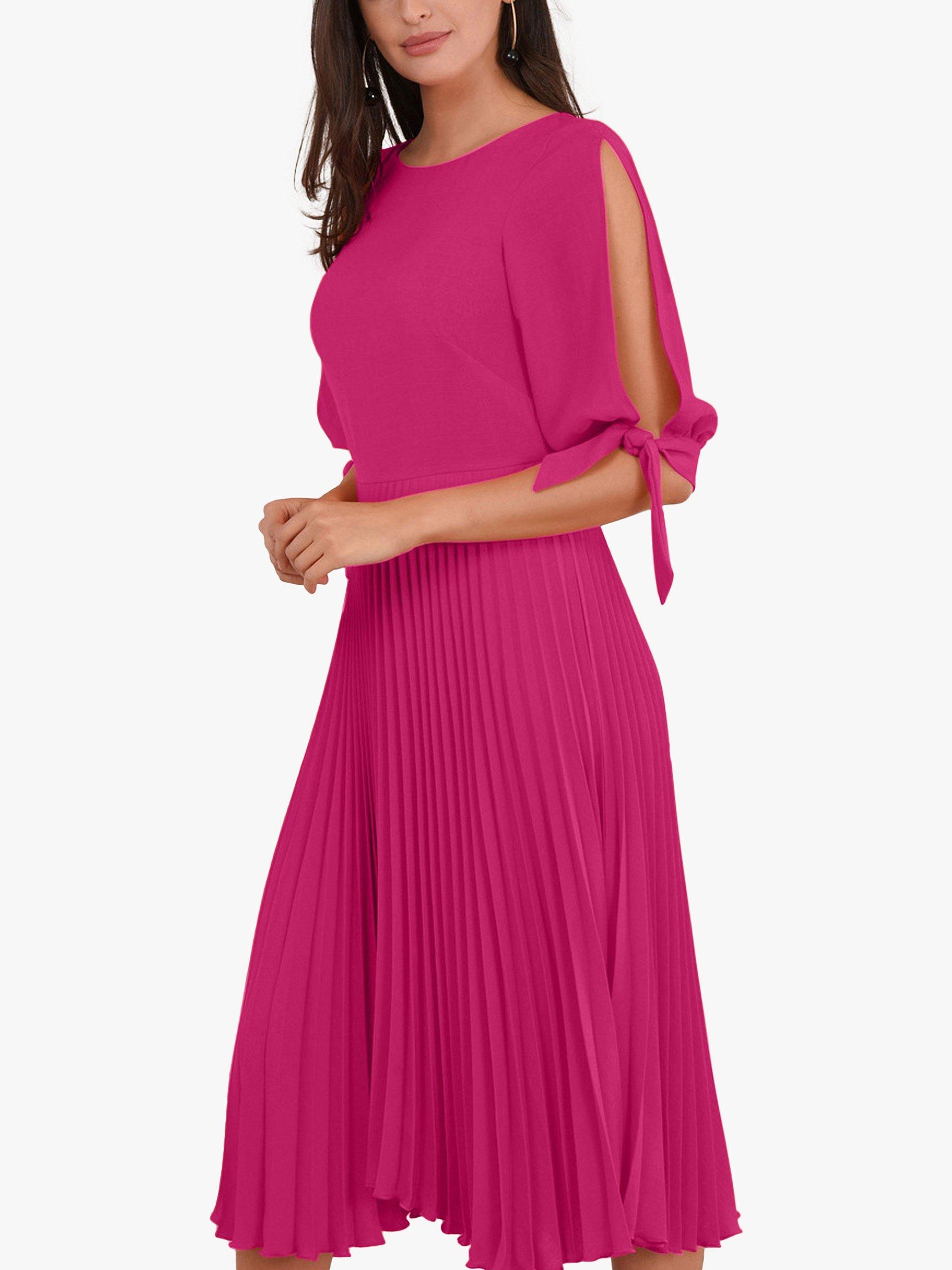 Product image 3 of 4, which shows Closet London Split Sleeve Pleated Midi Dress, Fuchsia, 14