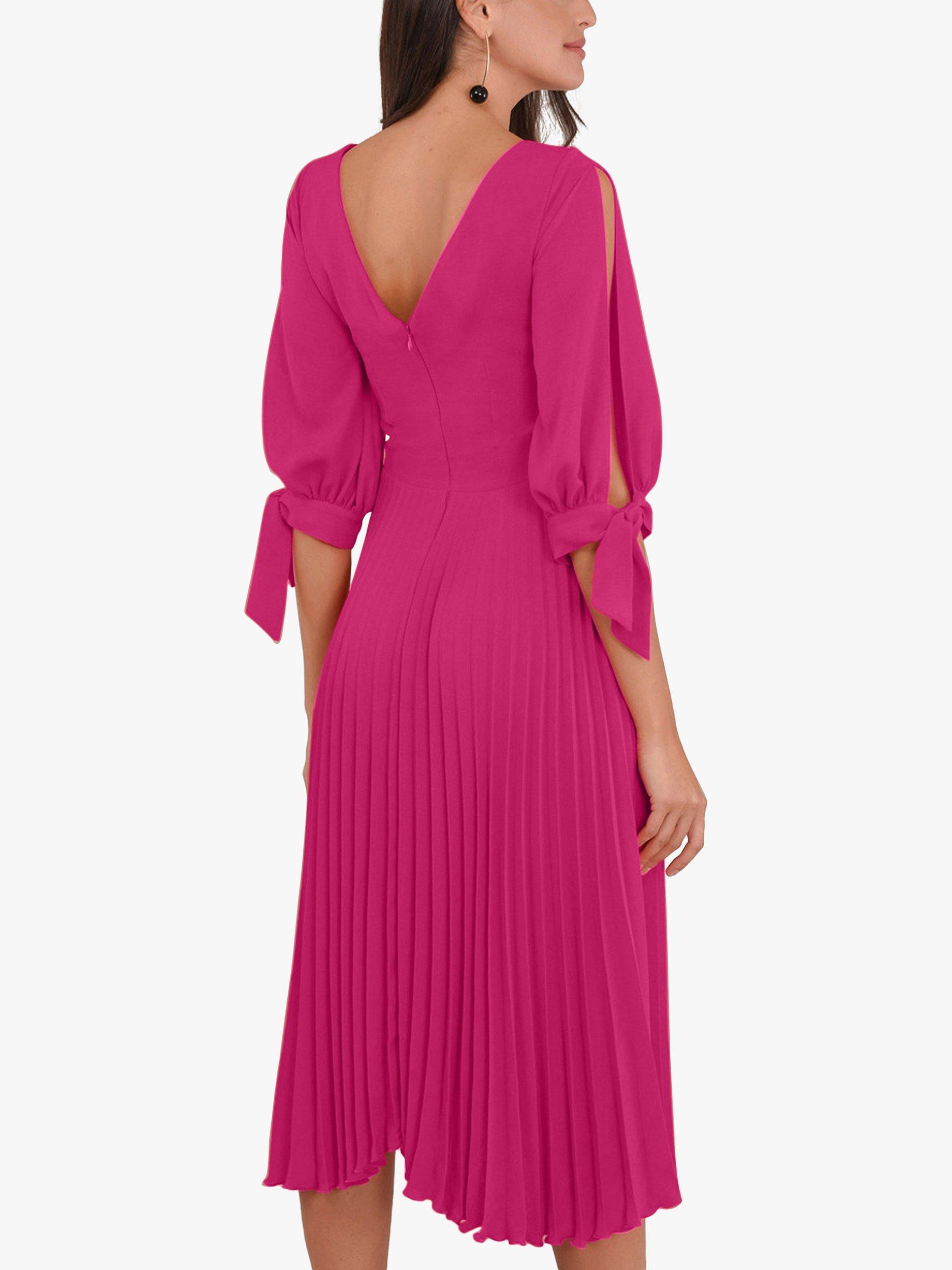 Product image 4 of 4, which shows Closet London Split Sleeve Pleated Midi Dress, Fuchsia, 14