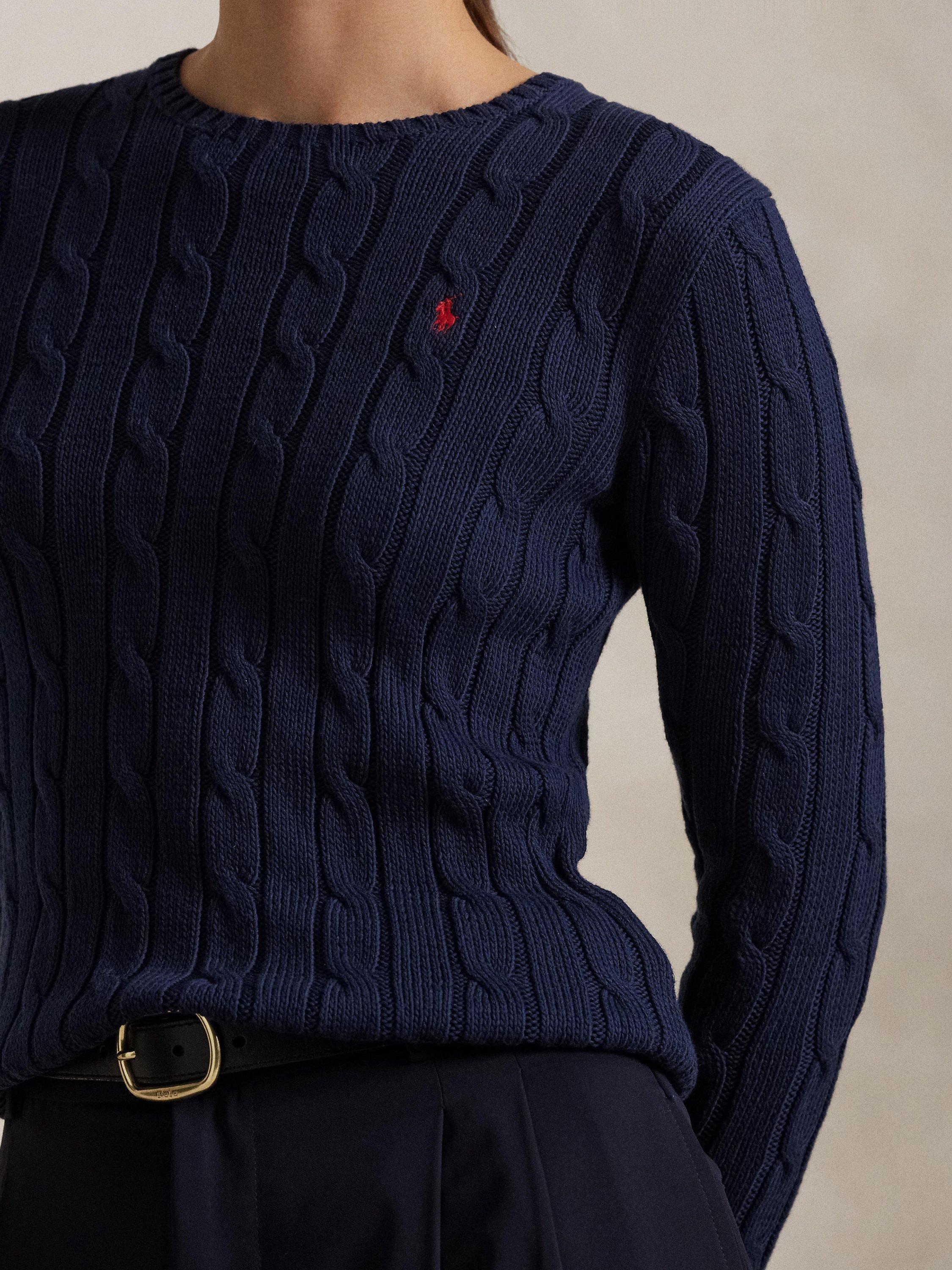 Product image 3 of 5, which shows Polo Ralph Lauren Julianna Cable Knit Jumper, Hunter Navy, M