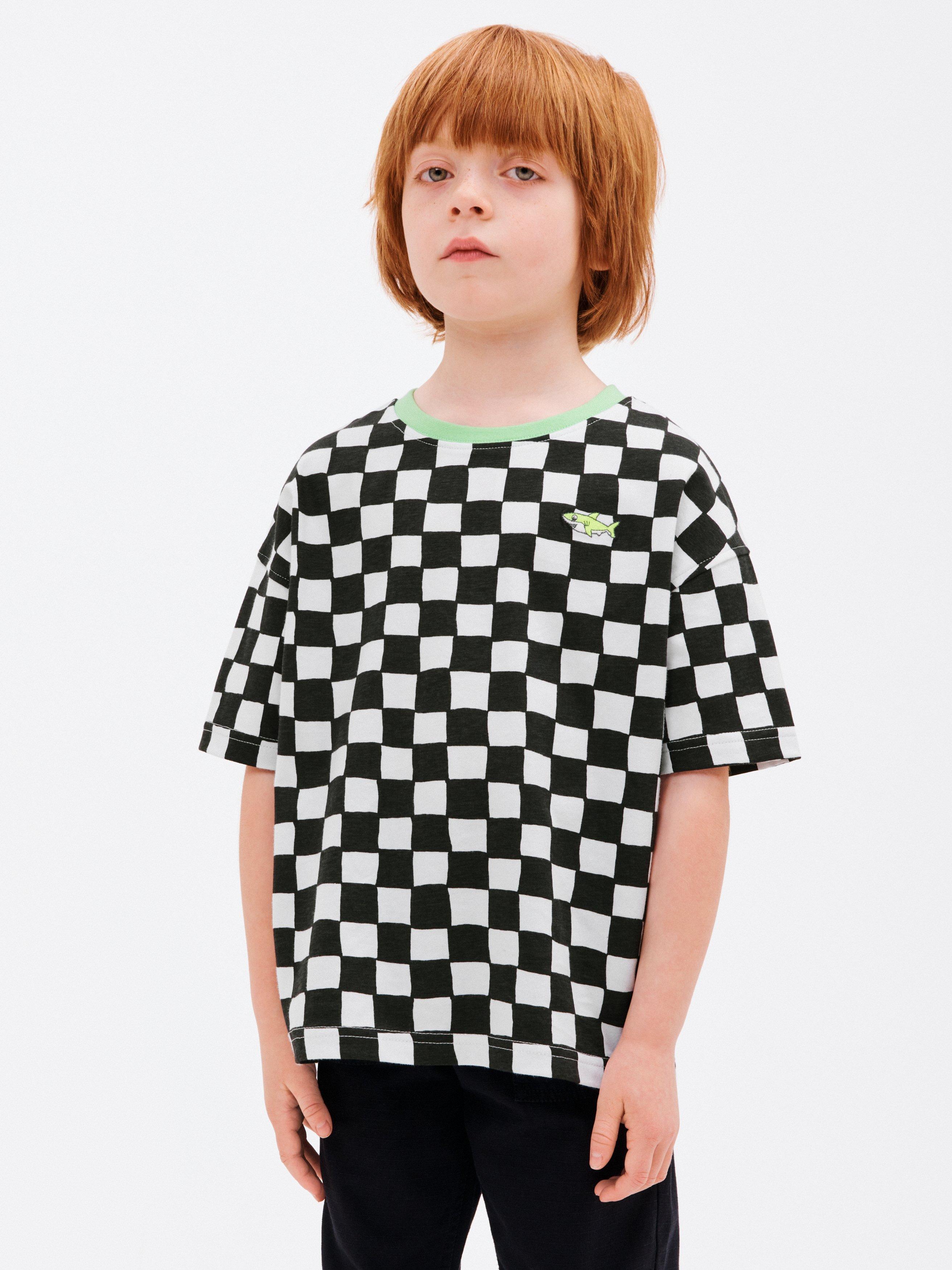 John Lewis ANYDAY Kids' Checkerboard T-Shirt, Black