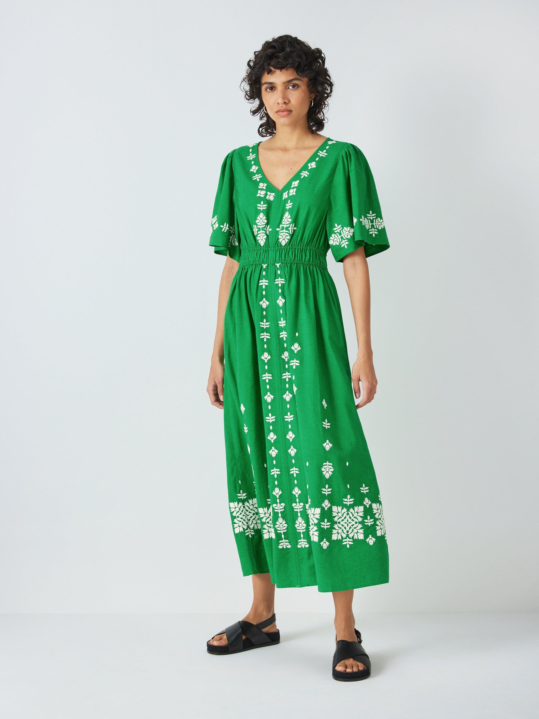AND/OR Kaia Embroidered Linen Blend Dress, Green