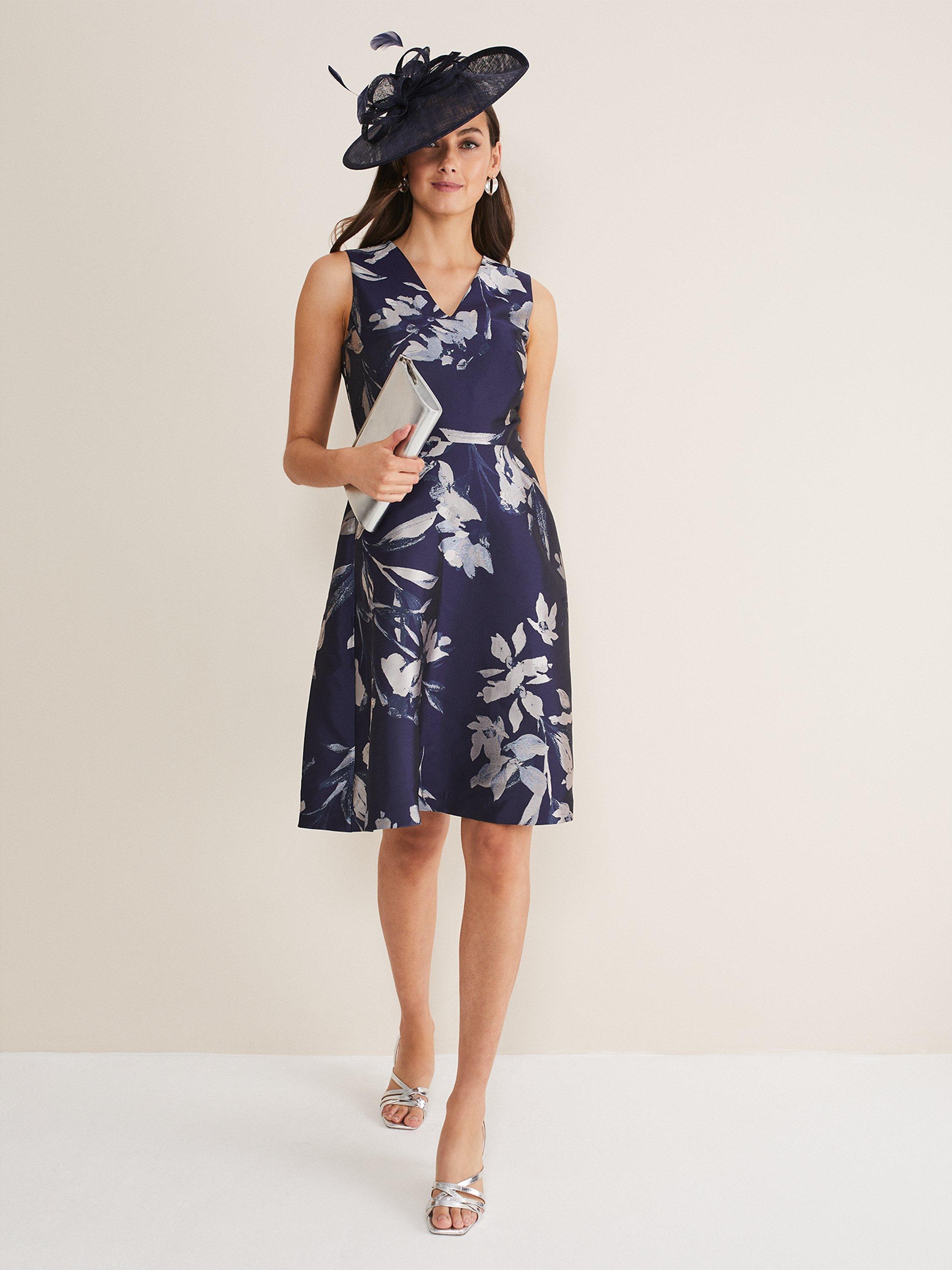 Phase Eight Cassy Floral Jacquard Dress Navy Multi