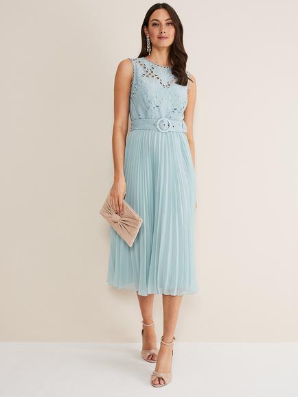 Phase Eight Amora Bodice Pleated Midi Dress, Peppermint