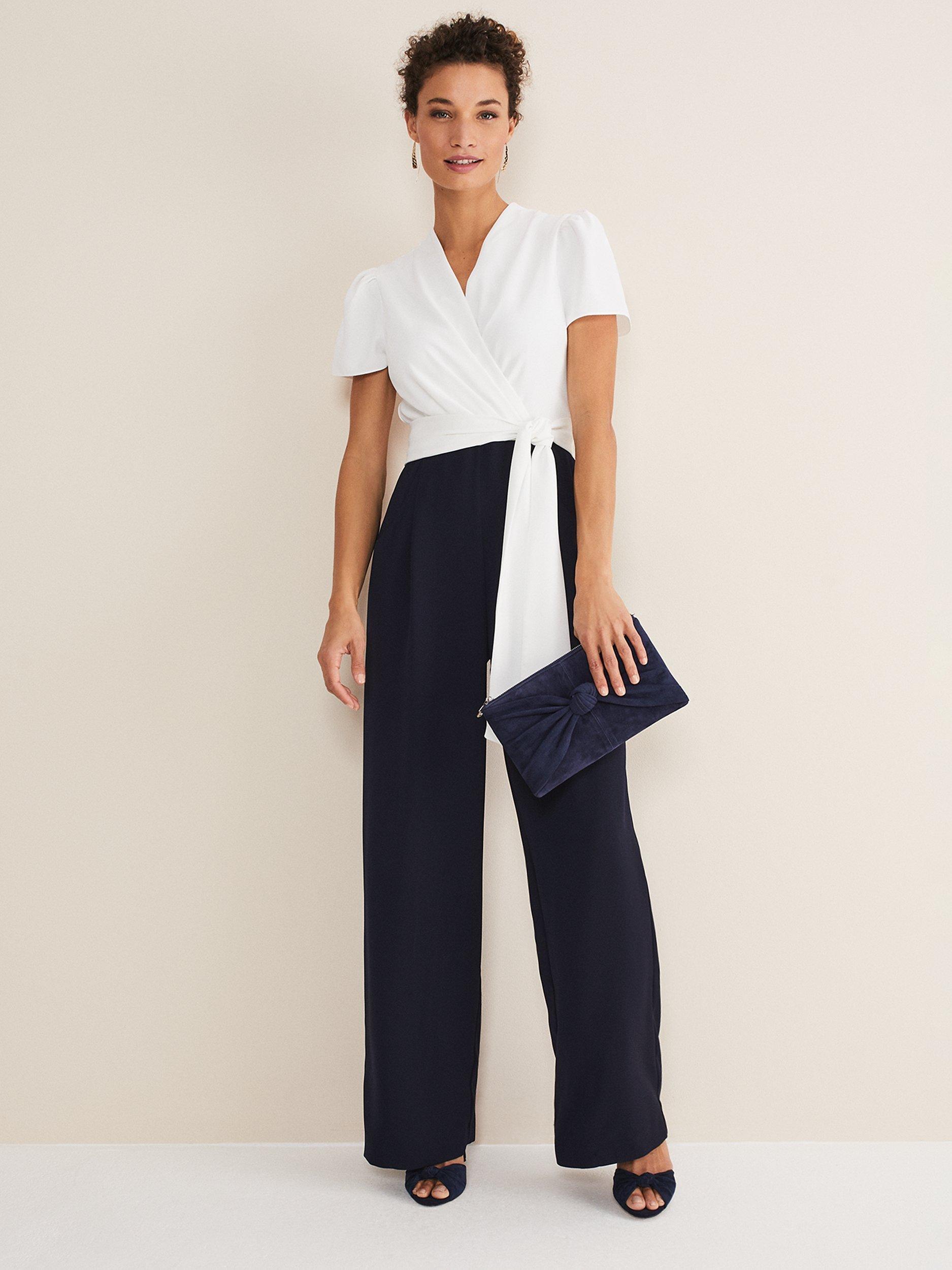 Phase Eight Eloise Wide Leg Jumpsuit Ivory Navy