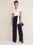 Phase Eight Eloise Wide Leg Jumpsuit, Ivory/Navy