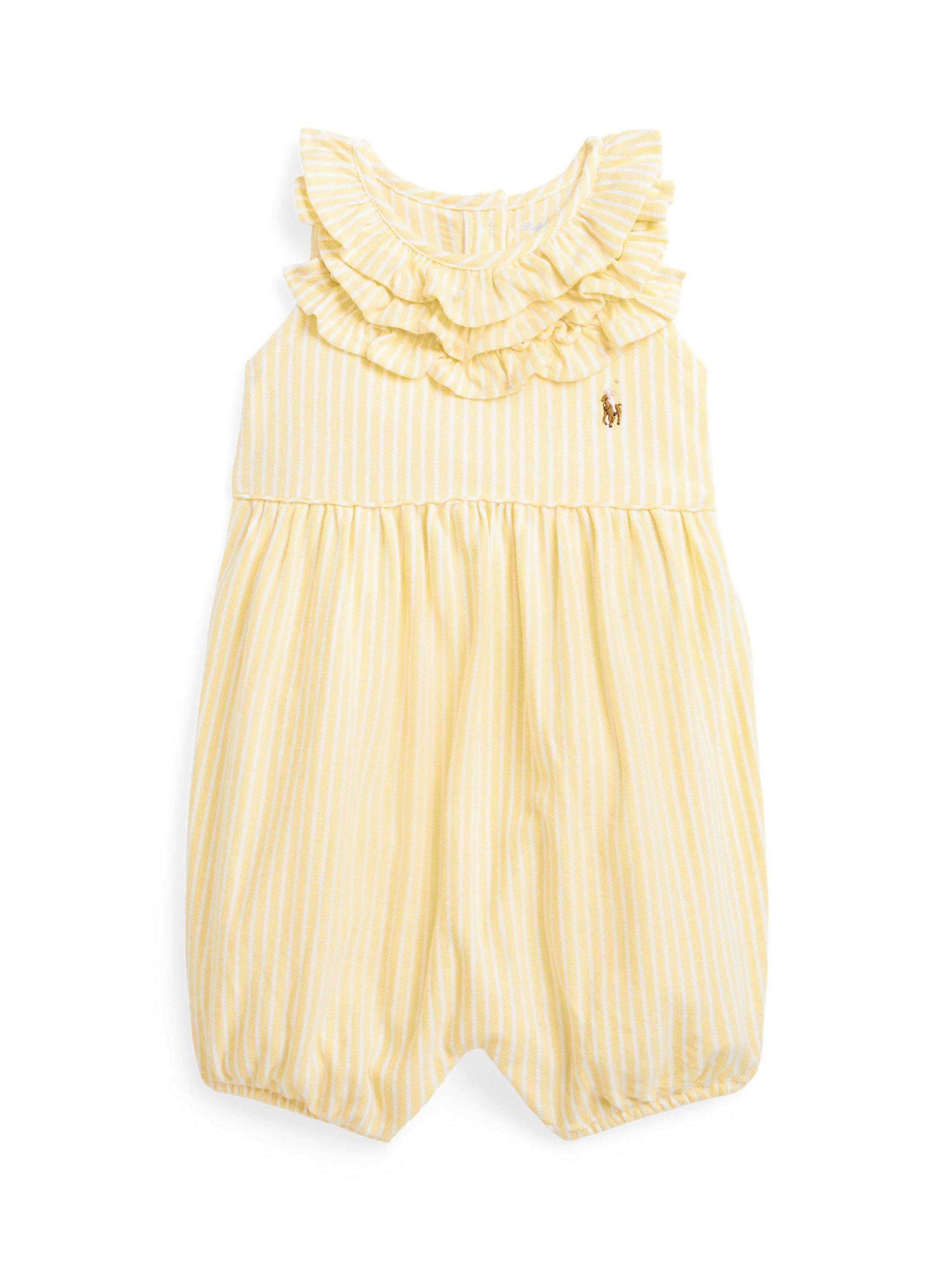 Ralph Lauren Baby Mesh Stripe Shortall Romper, Empire Yellow