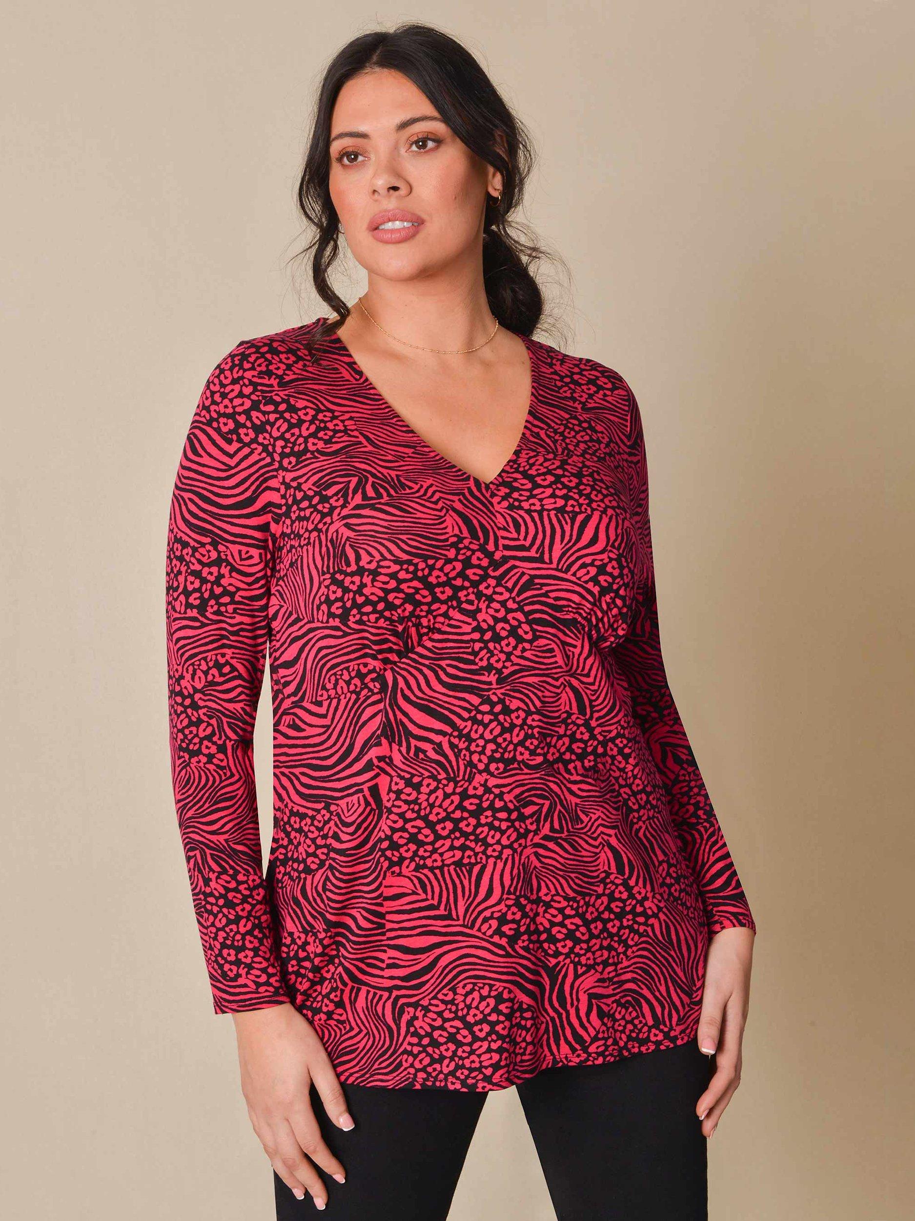 Live Unlimited Curve Animal Print V-Neck Top, Pink