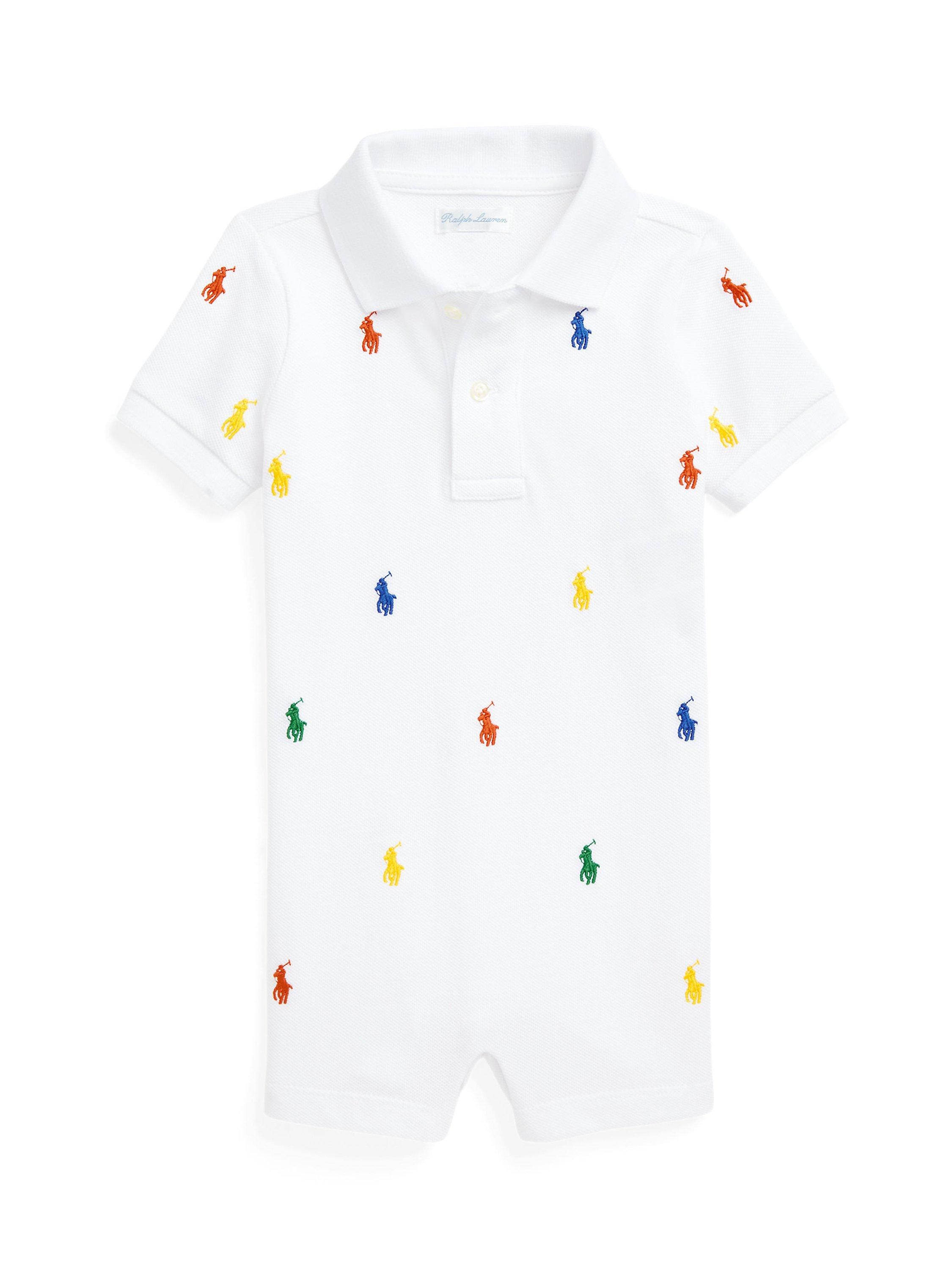 Ralph Lauren Baby Schiffli Logo Shortall  Romper, White
