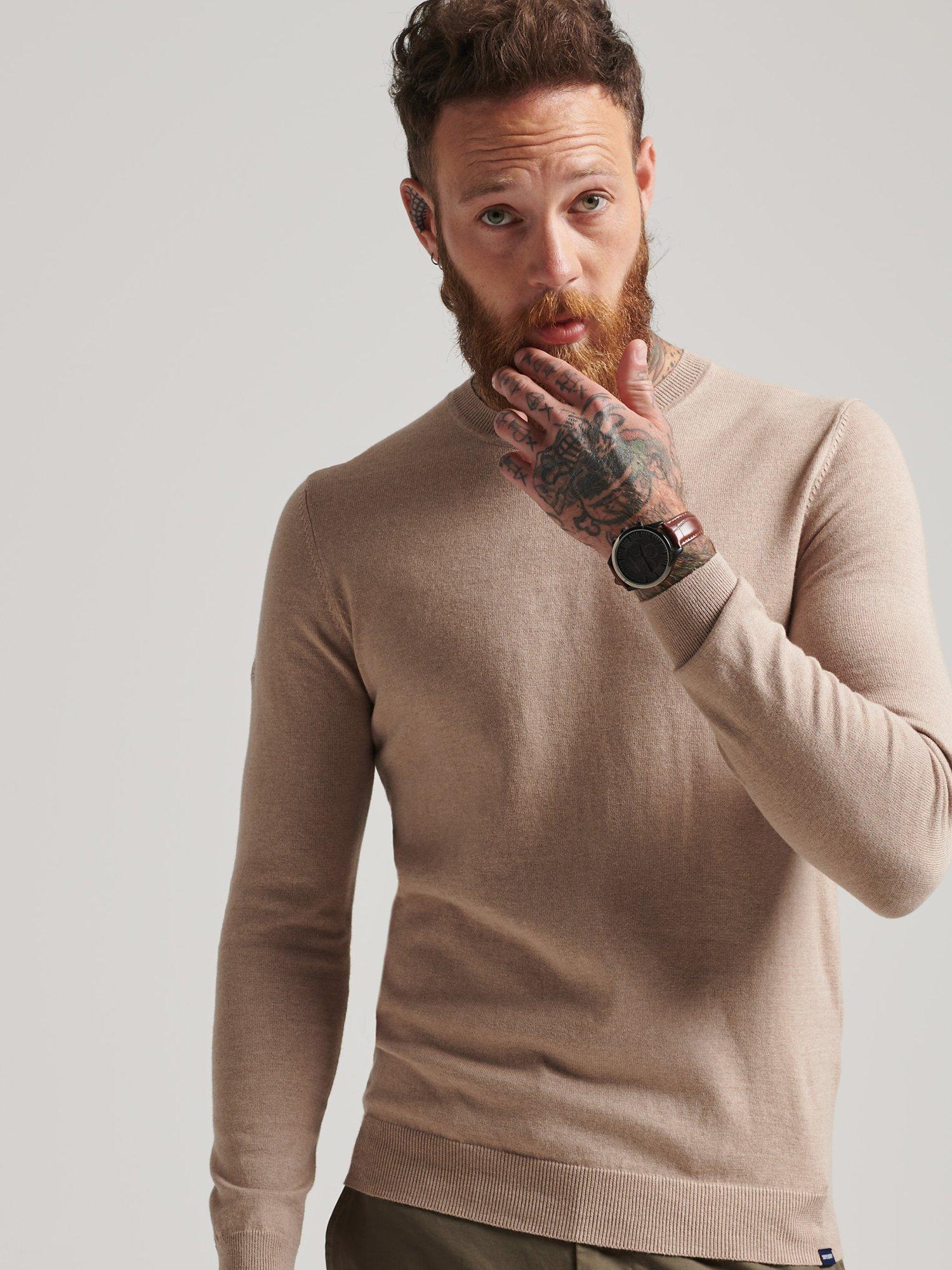 Superdry Organic Cotton Cashmere Mix Crew Jumper, Birch Marl