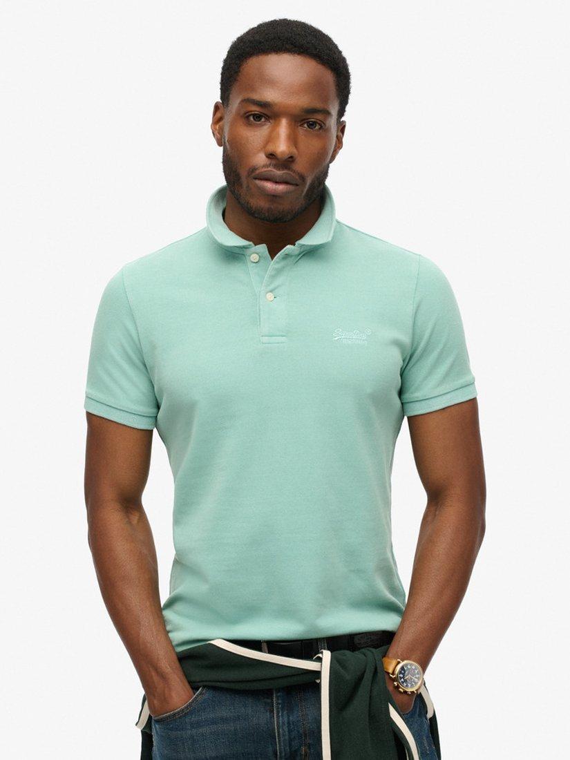 Product image 1 of 5, which shows Superdry Vintage Destroyed Pique Polo Shirt, Fresh Mint, XL