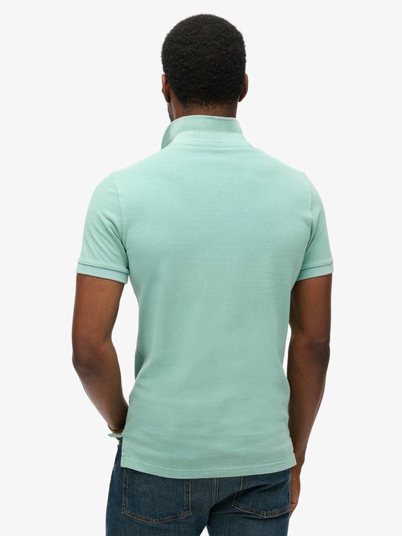 Product image 2 of 5, which shows Superdry Vintage Destroyed Pique Polo Shirt, Fresh Mint, XL
