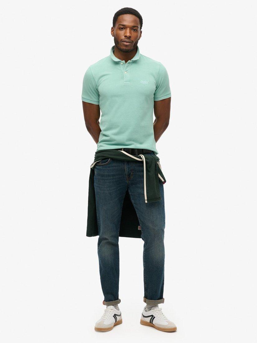Product image 3 of 5, which shows Superdry Vintage Destroyed Pique Polo Shirt, Fresh Mint, XL