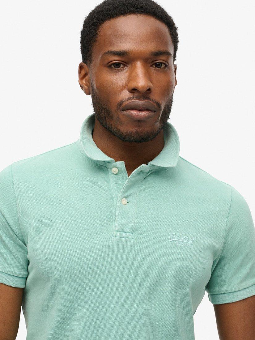 Product image 5 of 5, which shows Superdry Vintage Destroyed Pique Polo Shirt, Fresh Mint, XL