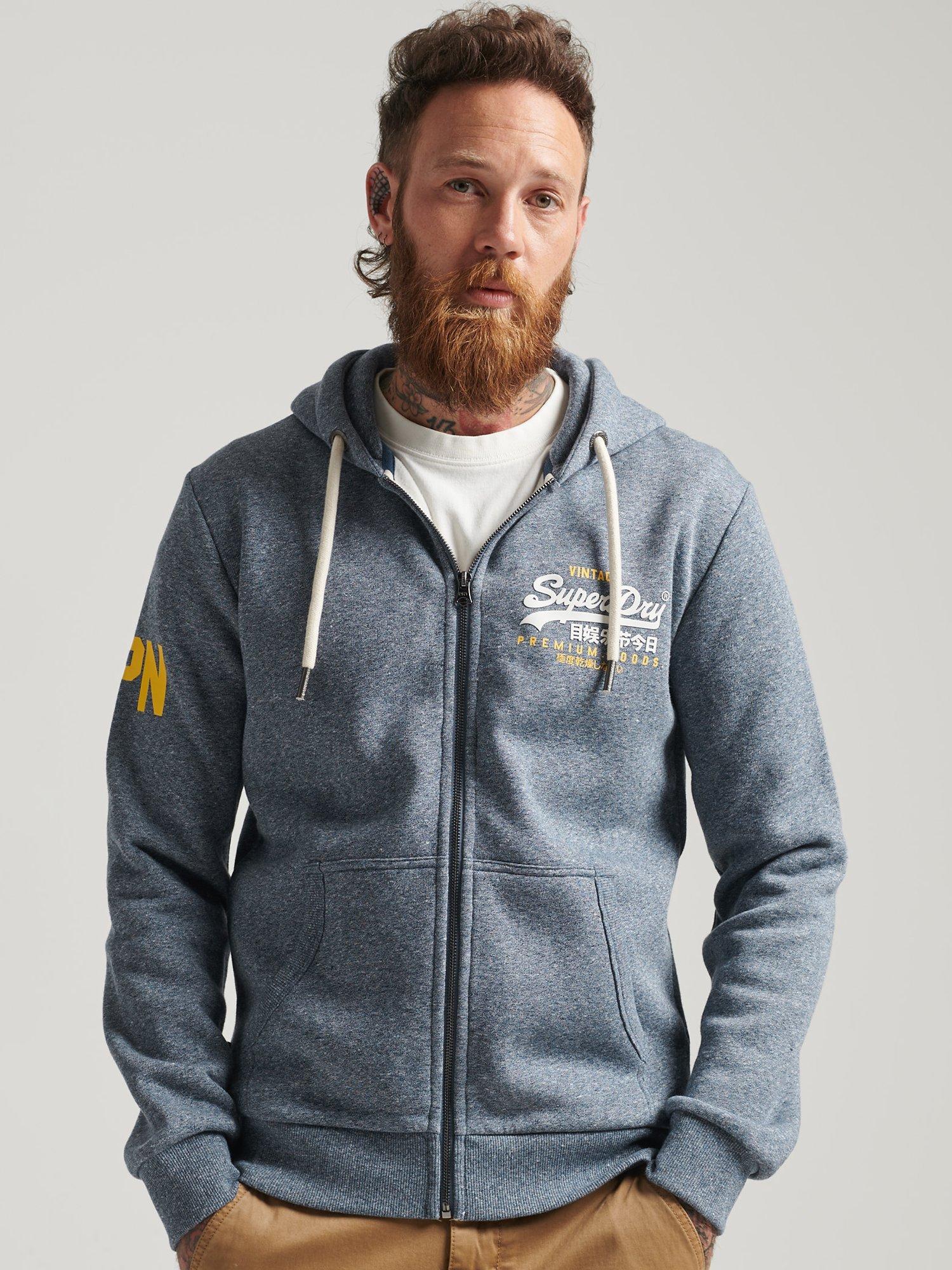 Superdry Classic Graphic Logo Zip Up Hoodie, Athletic Grey Marl