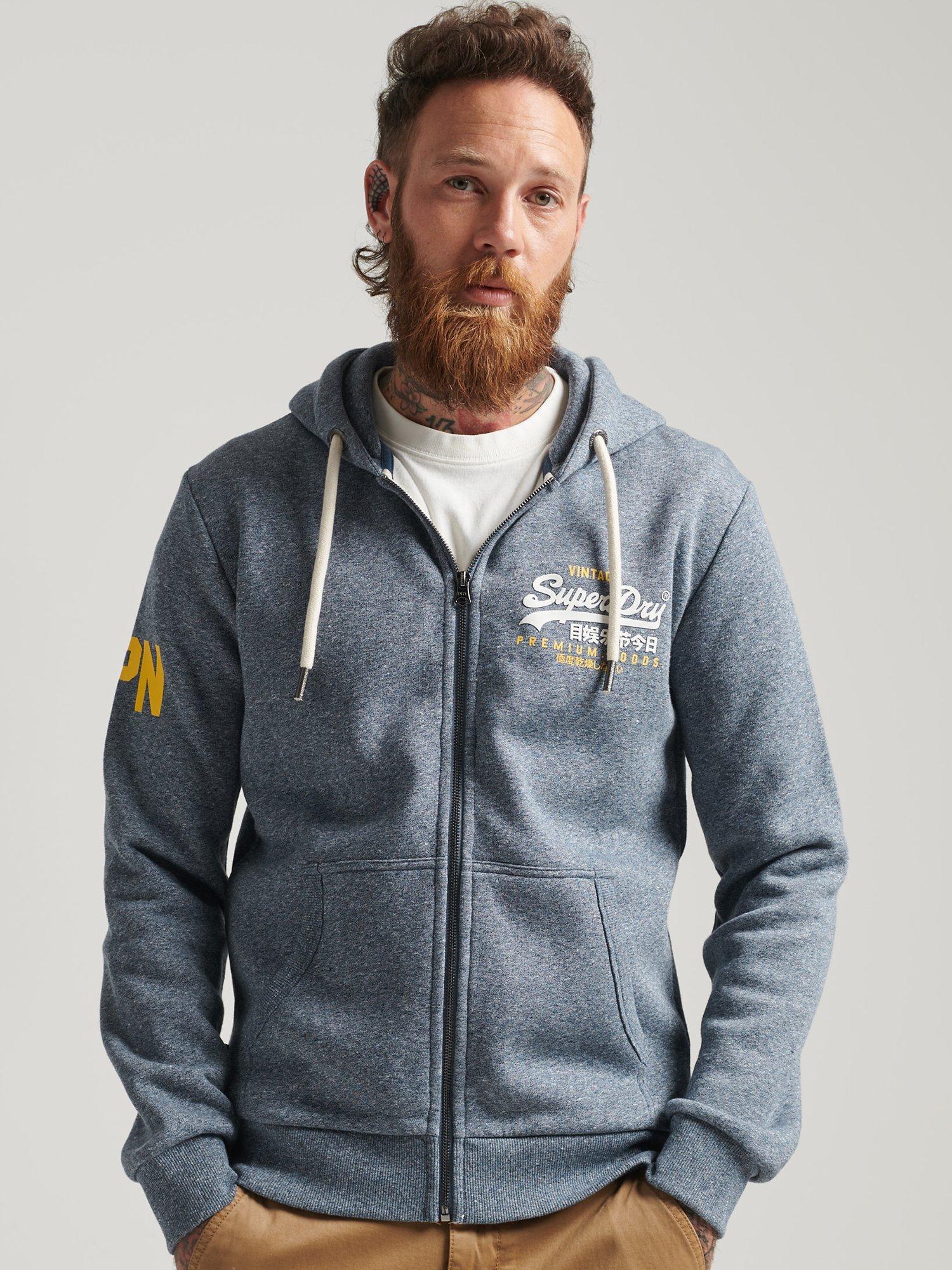 Superdry Classic Graphic Logo Zip Up Hoodie, Tois Blue Grit