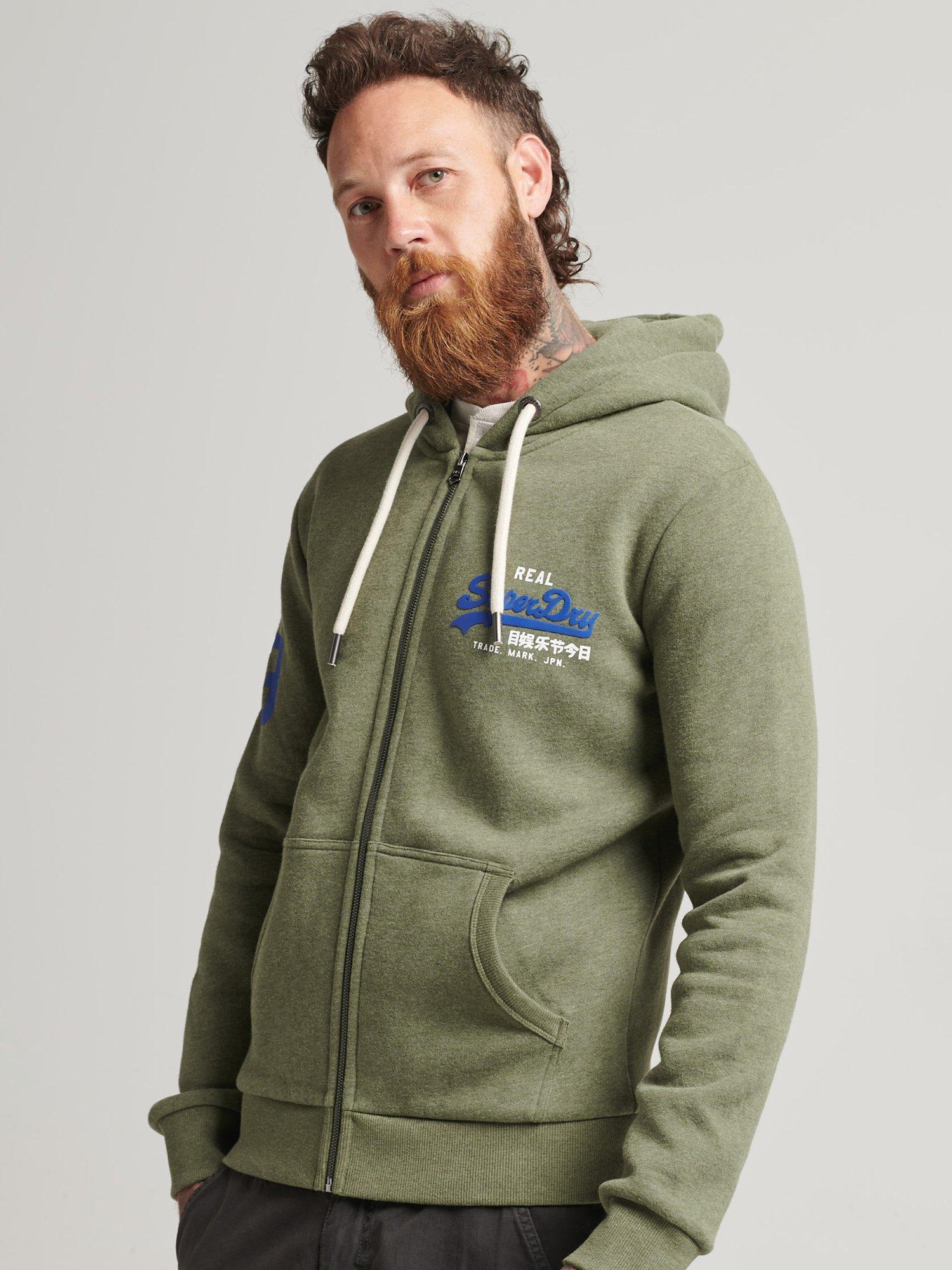 Superdry Classic Graphic Logo Zip Up Hoodie, Thrift Olive Marl