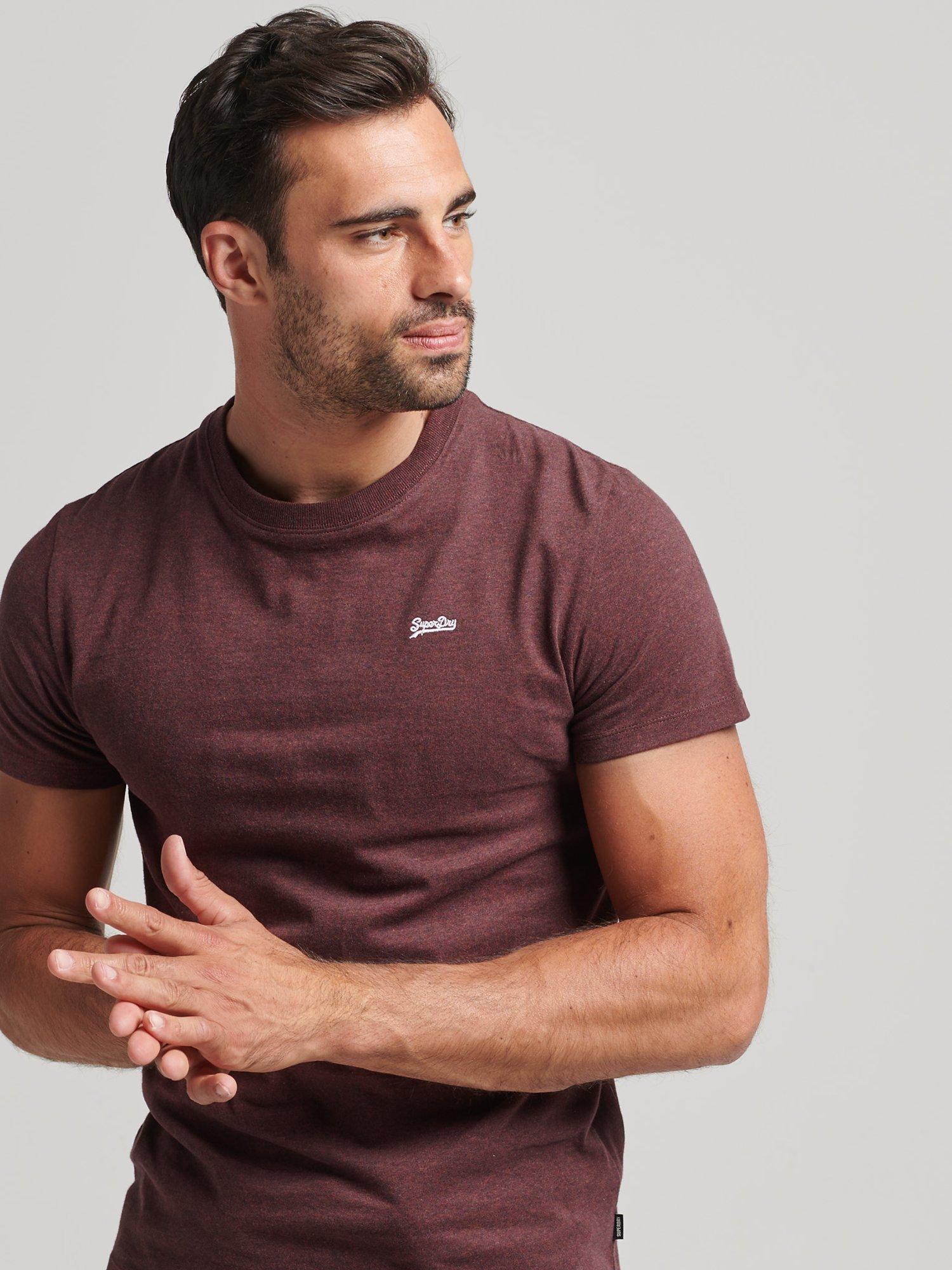 Superdry Organic Cotton Essential Micro Logo T-Shirt, Burgundy Grit