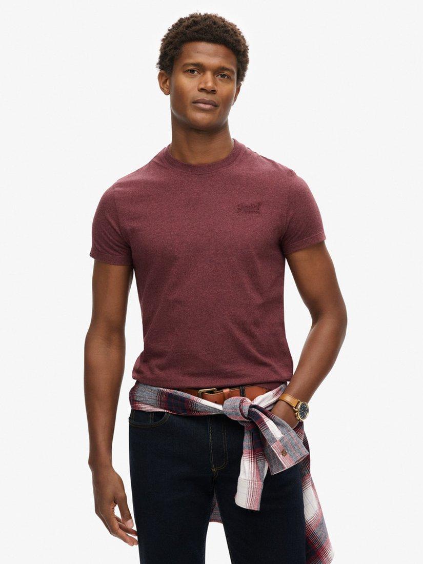 Product image 1 of 5, which shows Superdry Essential Logo Cotton T-Shirt, Burgundy Grit, M