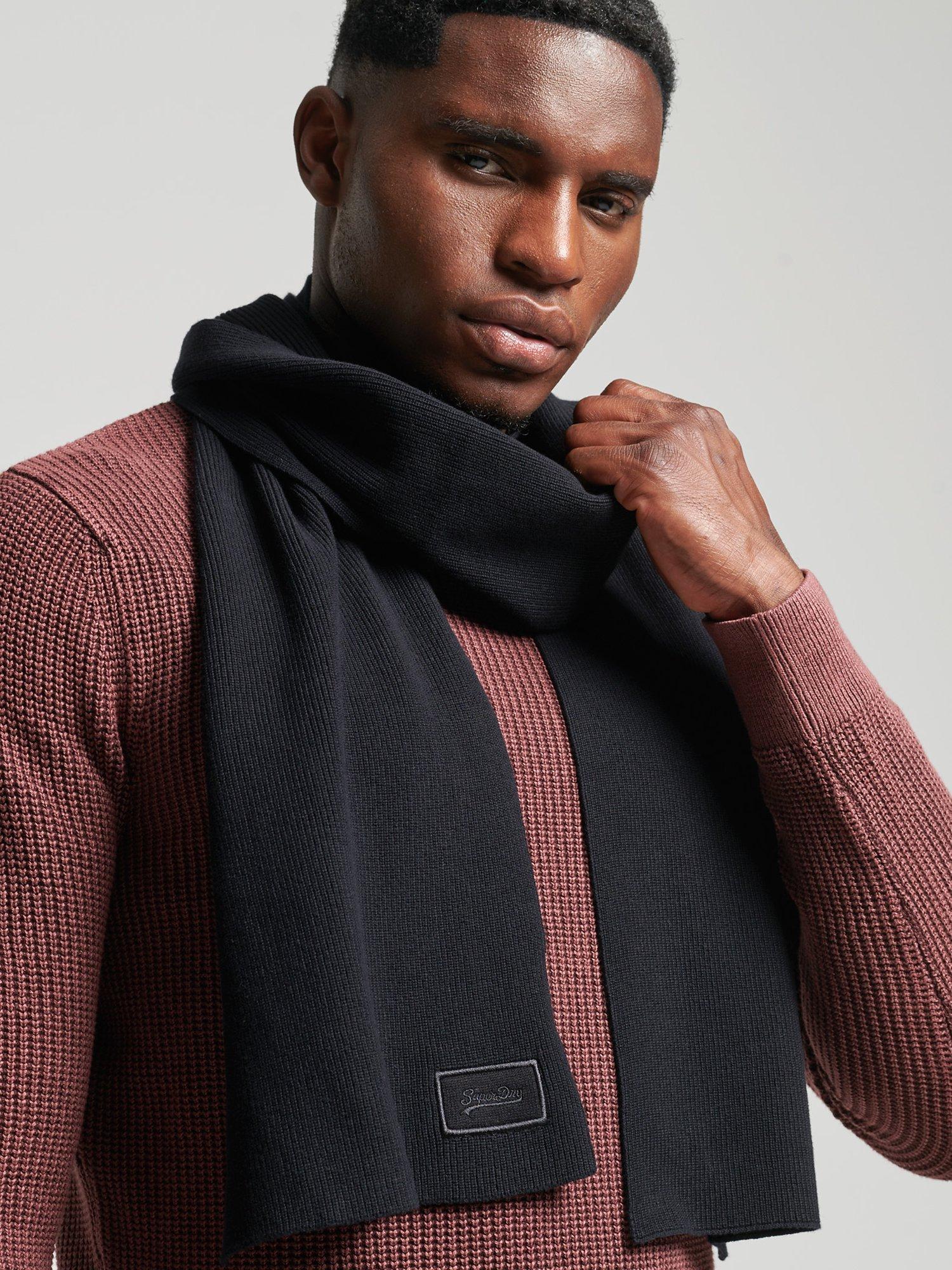 Superdry Organic Cotton Logo Scarf, Black, One Size