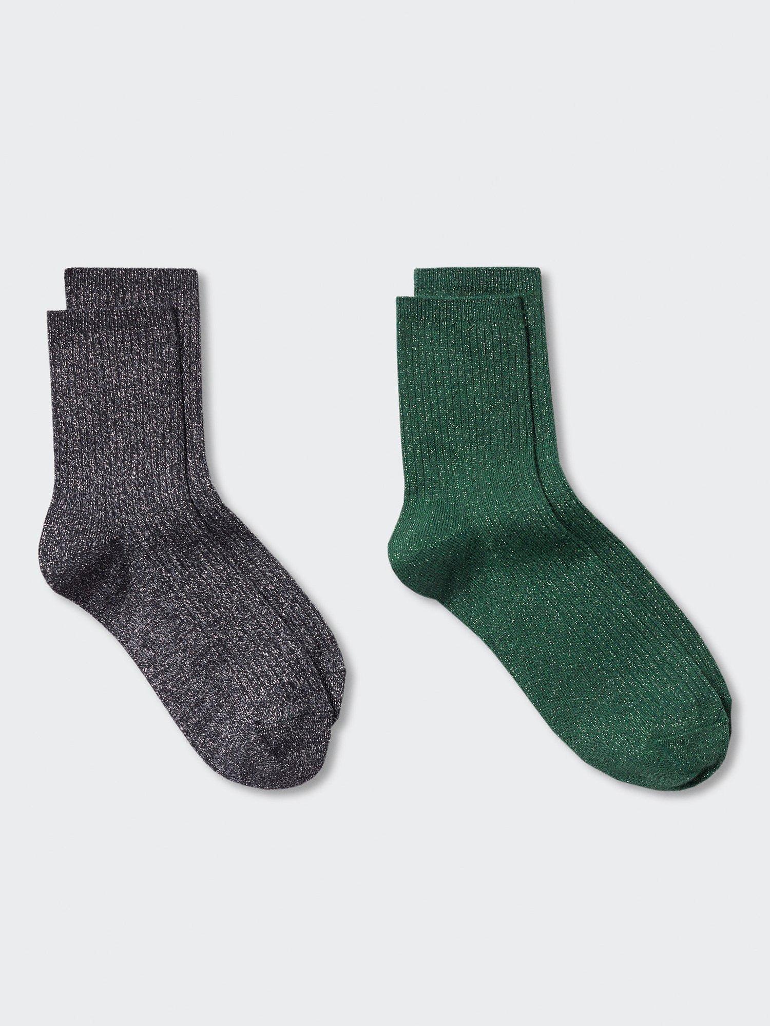Mango Lucia Ankle Socks, Pack of 2, Green/Grey, One Size