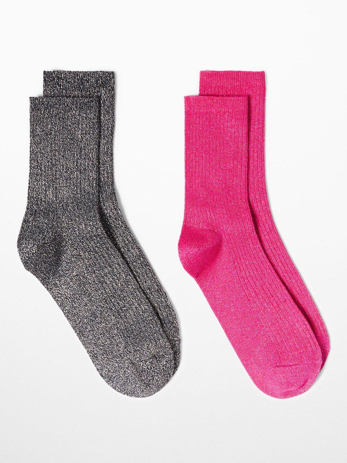 Mango Lucia Ankle Socks, Pack of 2, Bright Pink/Grey, One Size