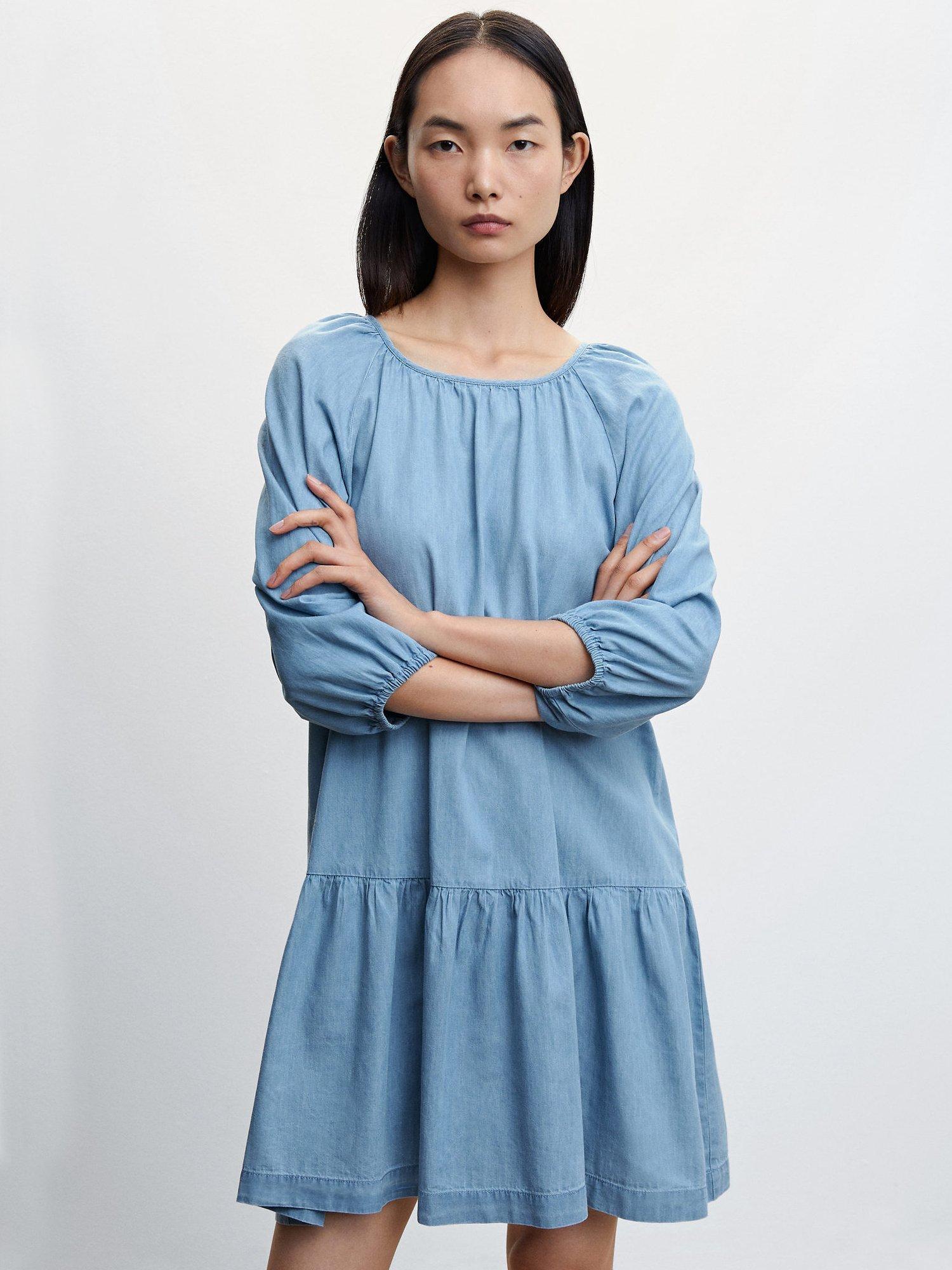 Mango Committed Collection Mini Cotton Dress, Blue