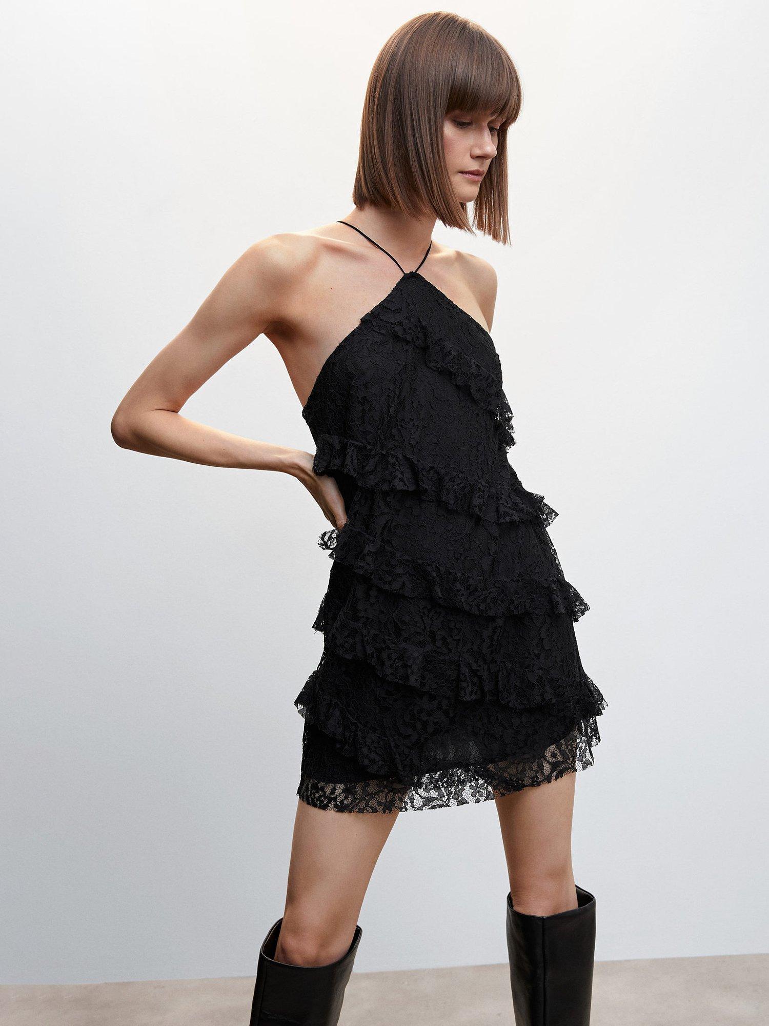 Mango Dance Lace Tiered Mini Dress, Black