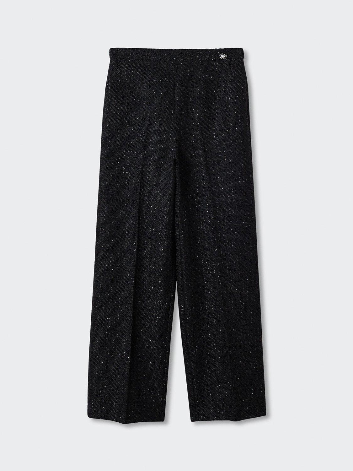 Mango Bling Metallic Wide Leg Trousers, Black
