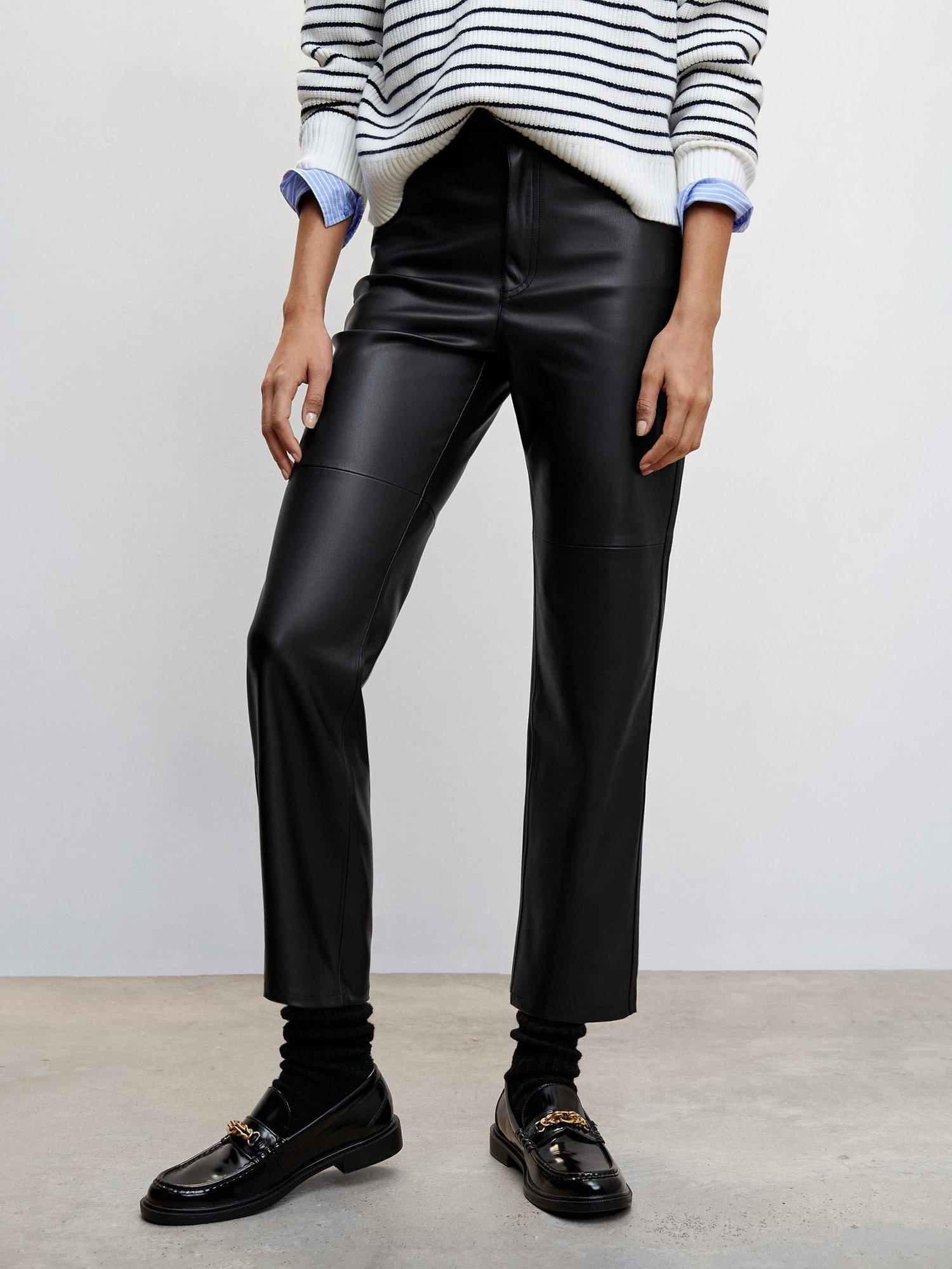 Mango Lille Slim Fit Faux Leather Trousers, Black