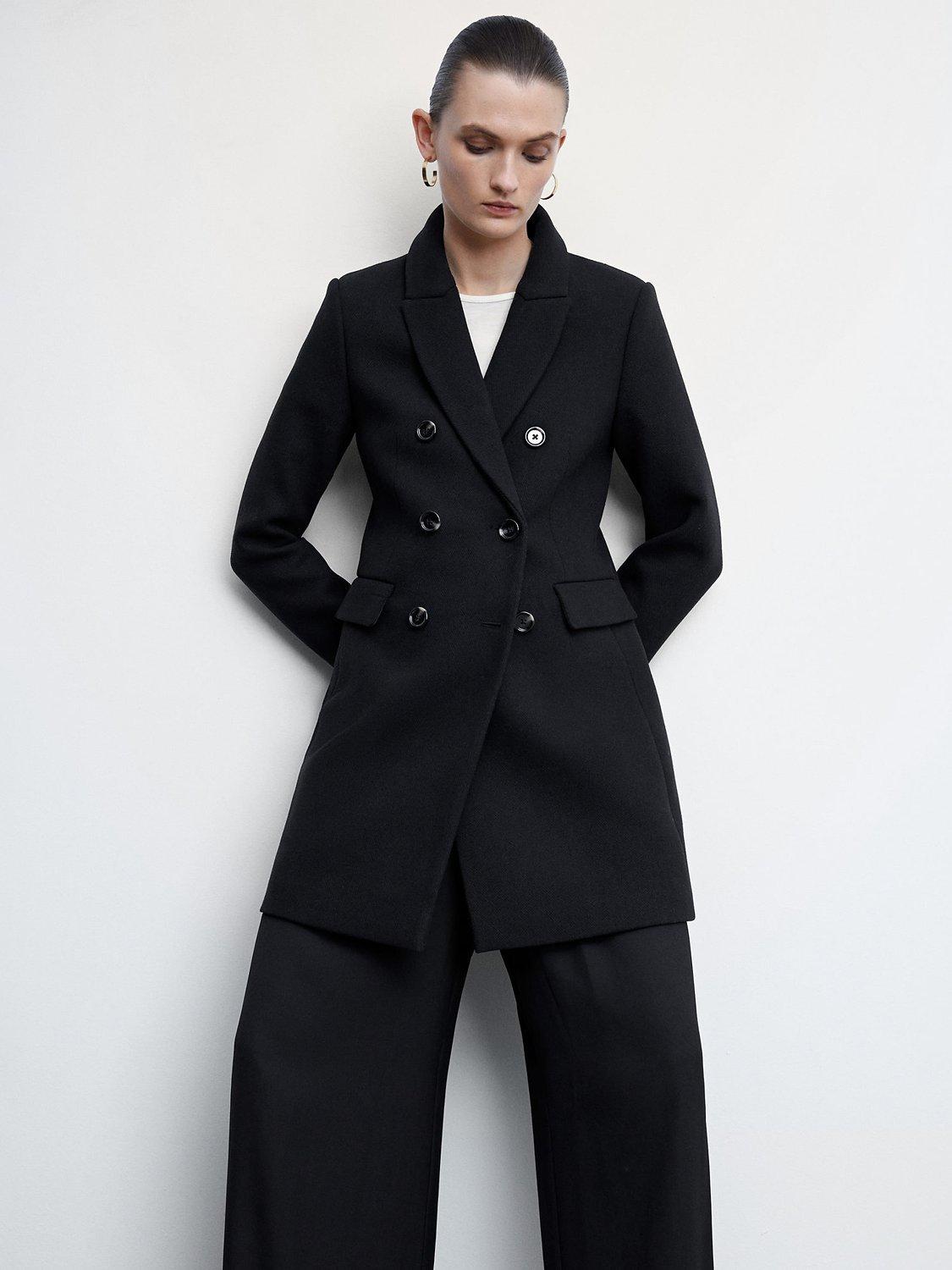 Mango Dali Double Breasted Coat, Black