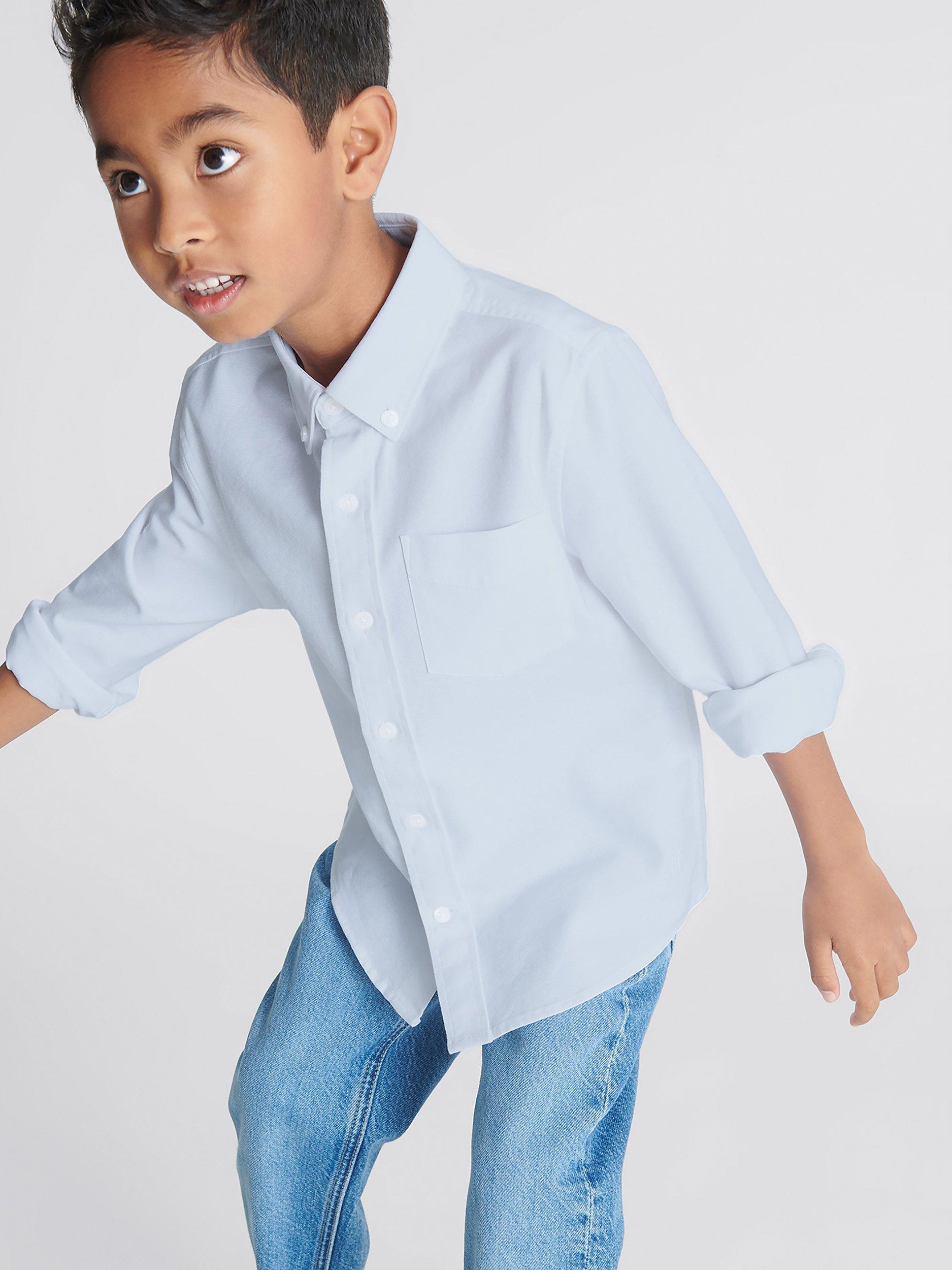 Product image 1 of 5, which shows Reiss Kids' Greenwich Oxford Shirt, Soft Blue, 4-5 years