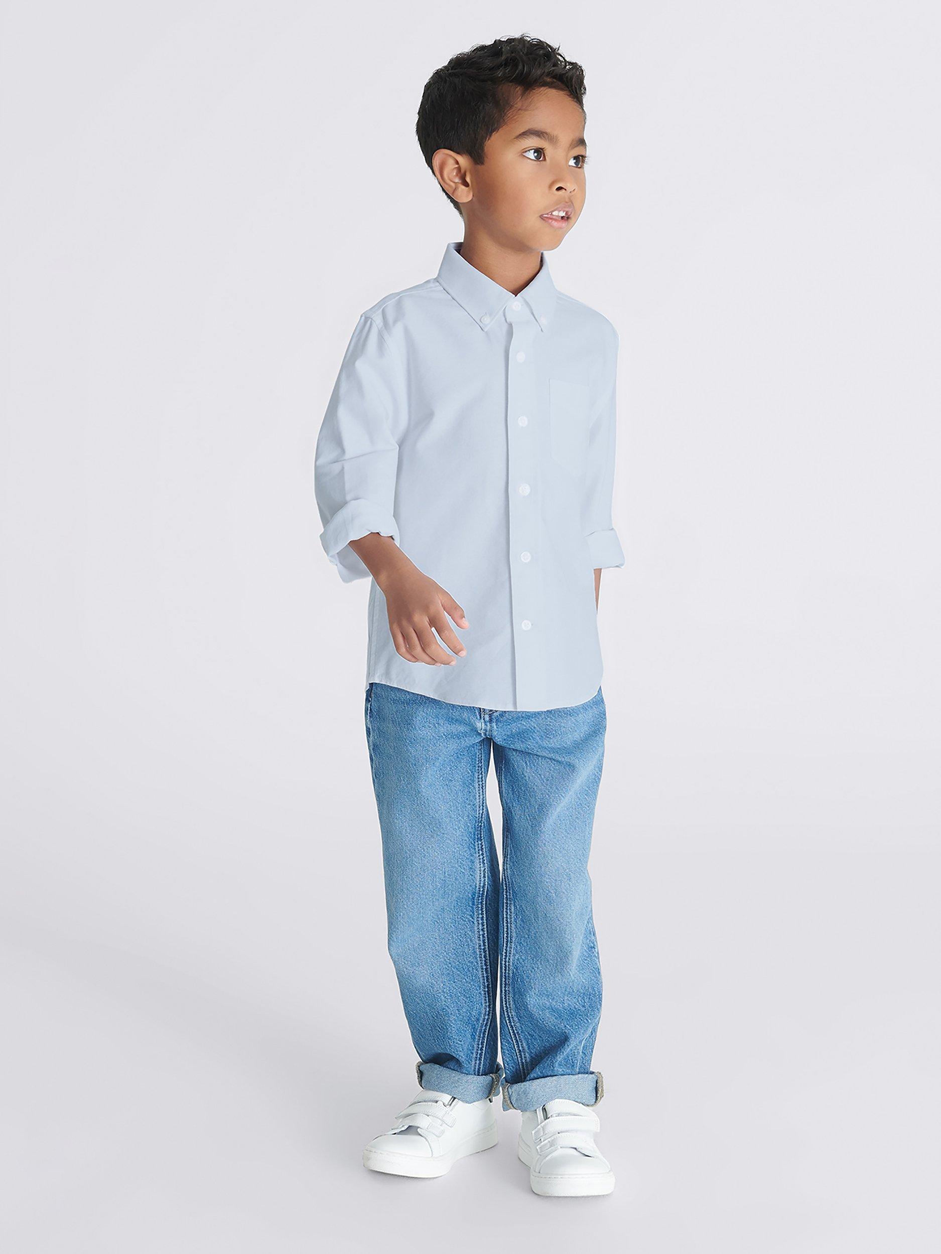 Product image 3 of 5, which shows Reiss Kids' Greenwich Oxford Shirt, Soft Blue, 4-5 years