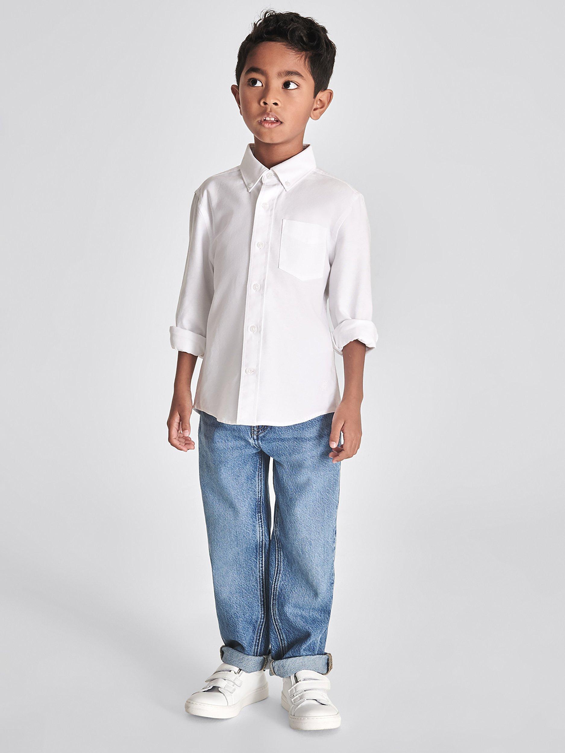 Product image 1 of 5, which shows Reiss Kids' Greenwich Oxford Shirt, White, 4-5 years