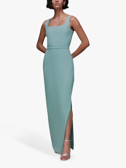 Whistles Mila Square Neck Maxi Dress, Sage Green