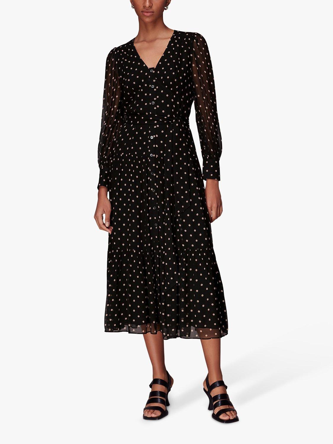Whistles Spot Print Textured Midi Dress, Black/Multi