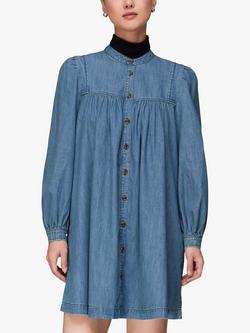 Whistles Chambray Denim Mini Trapeze Dress, Blue, Blue