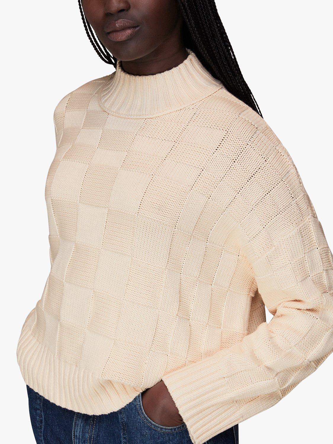 Whistles Texture Check Knitted Cotton Jumper, Ivory