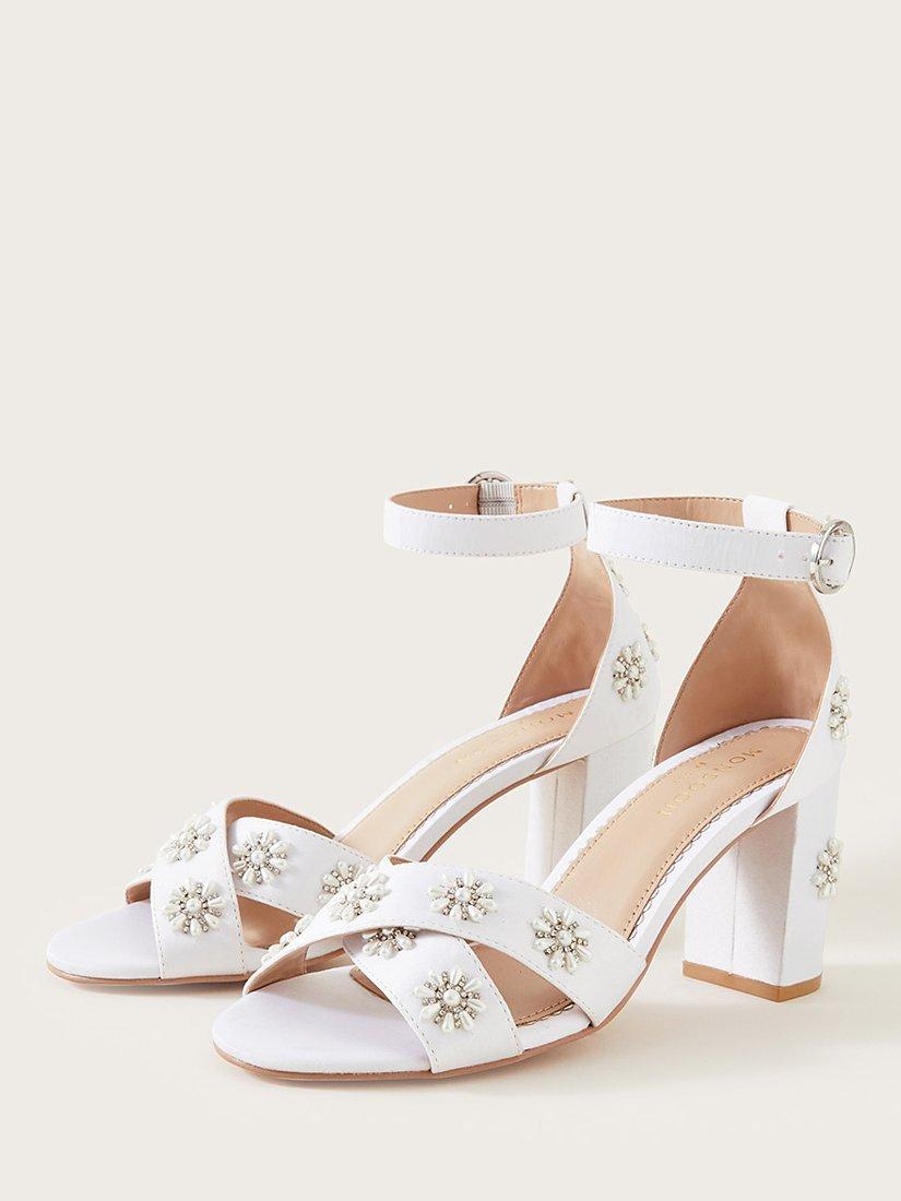 Monsoon Flower Embellished Bridal Heeled Sandals, Ivory