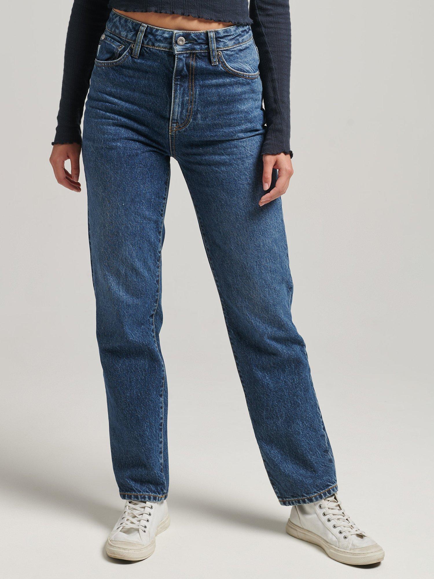Superdry Organic Cotton High Rise Straight Jeans, Fulton Vintage Blue