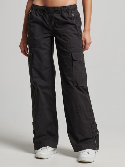 Superdry Low Rise Wide Leg Cargo Trousers, Washed Black, Washed Black