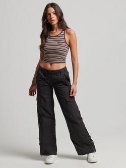 Superdry Low Rise Wide Leg Cargo Trousers - view 2, Washed Black