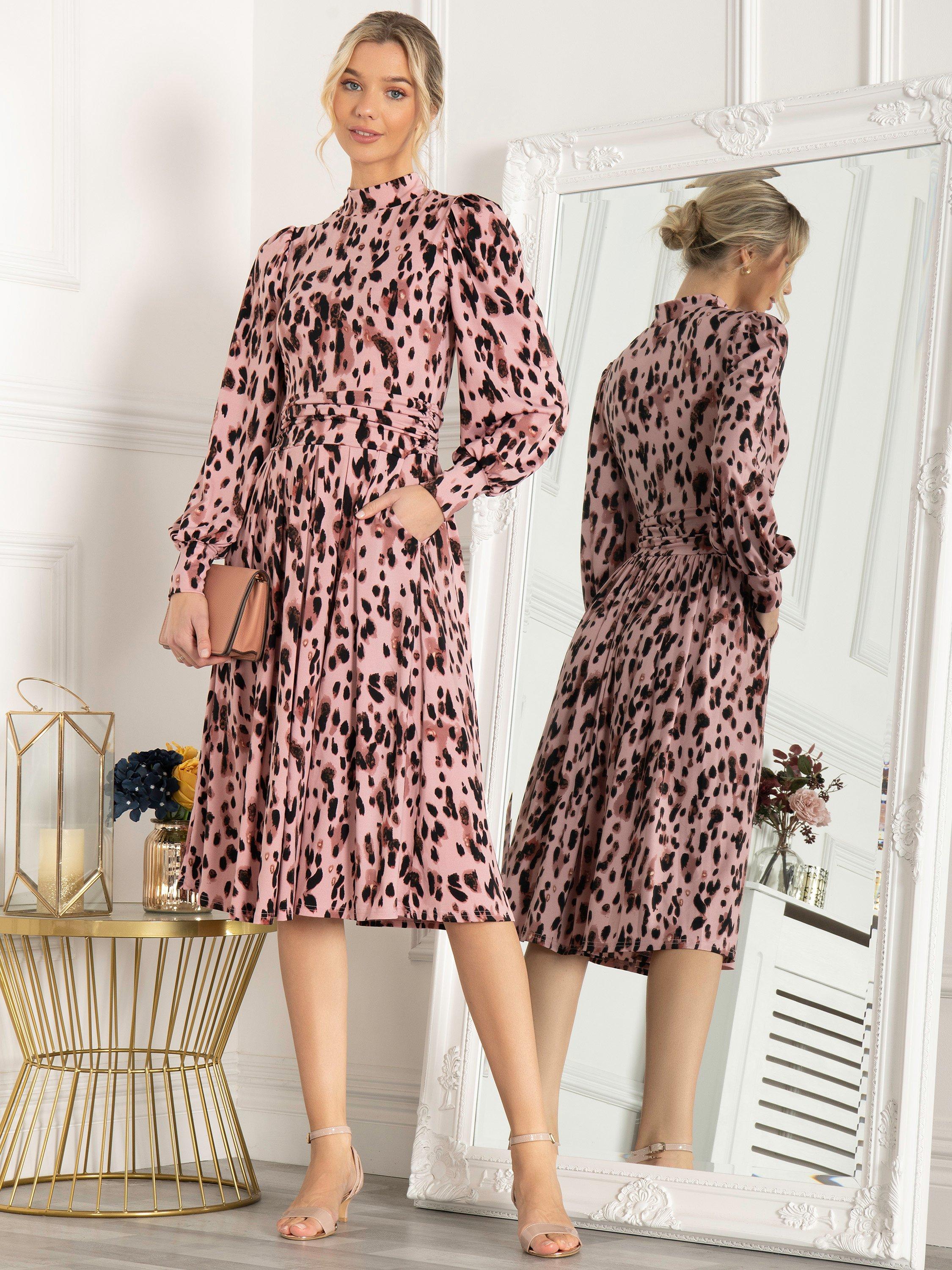 Jolie Moi Kathryn Animal Print High Neck Dress, Pink