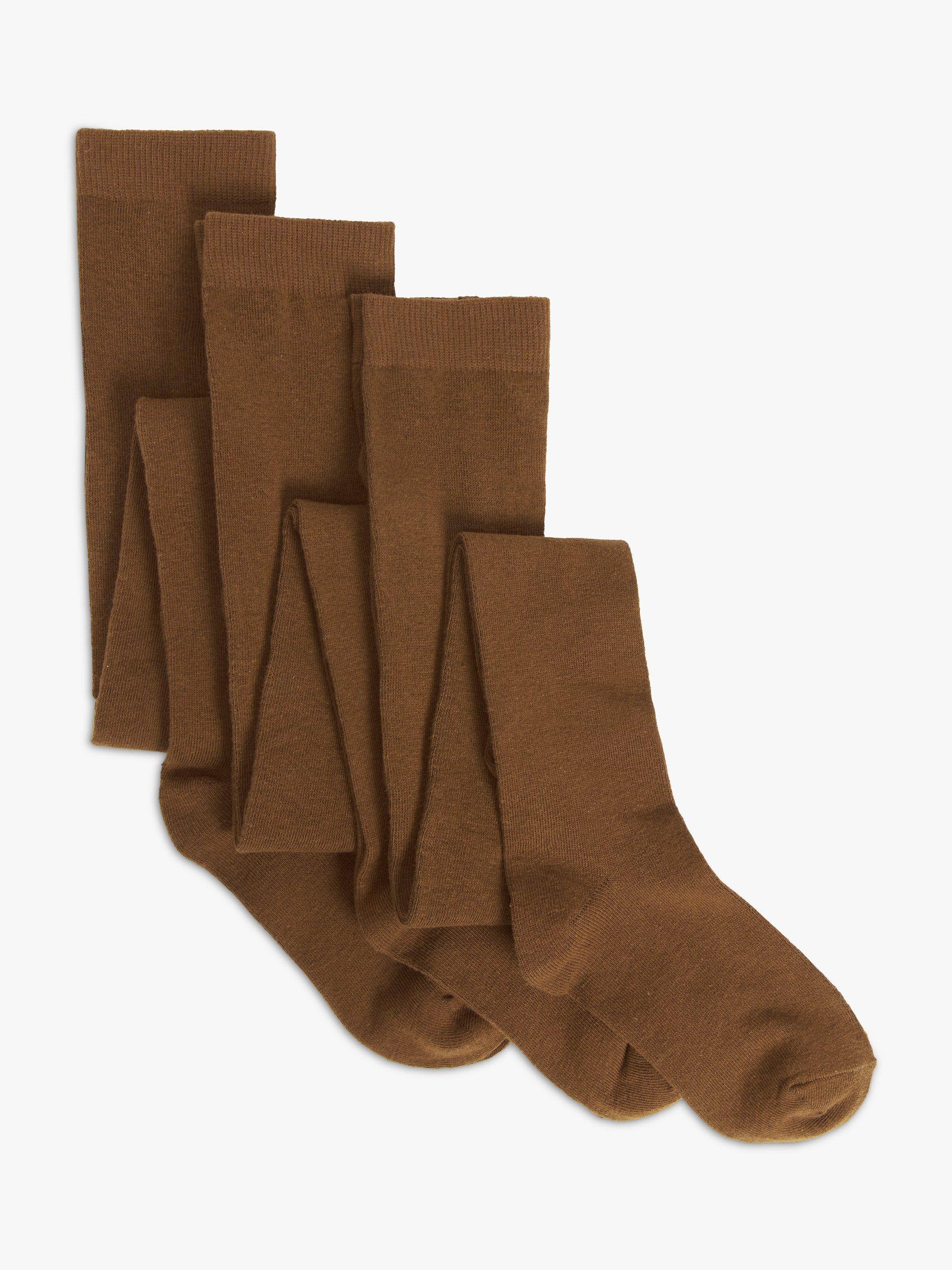 John Lewis ANYDAY Kids' Cotton Rich Tights, Pack of 3, Brown