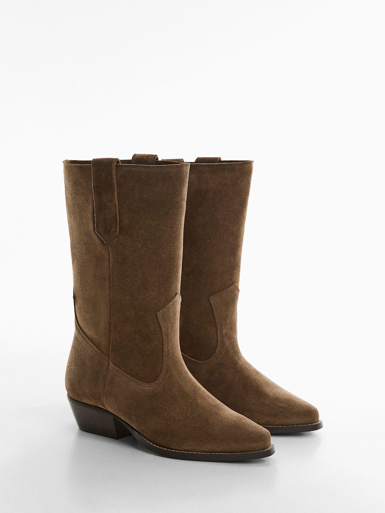 Mango Suede Cowboy Boots, Khaki